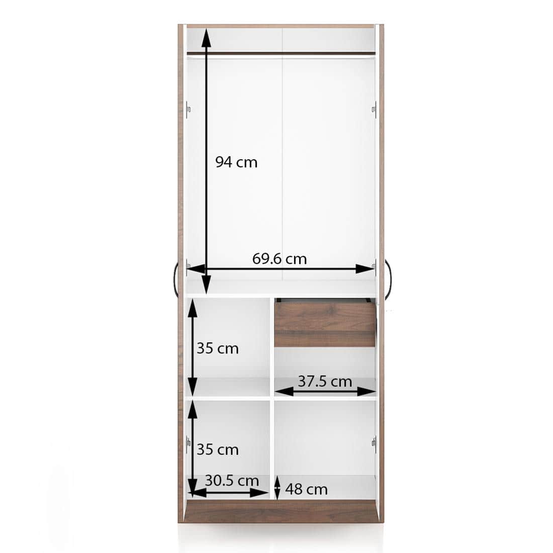 Zoey Engineered Wood 2 Door Wardrobe with Mirror in Classic Walnut Finish