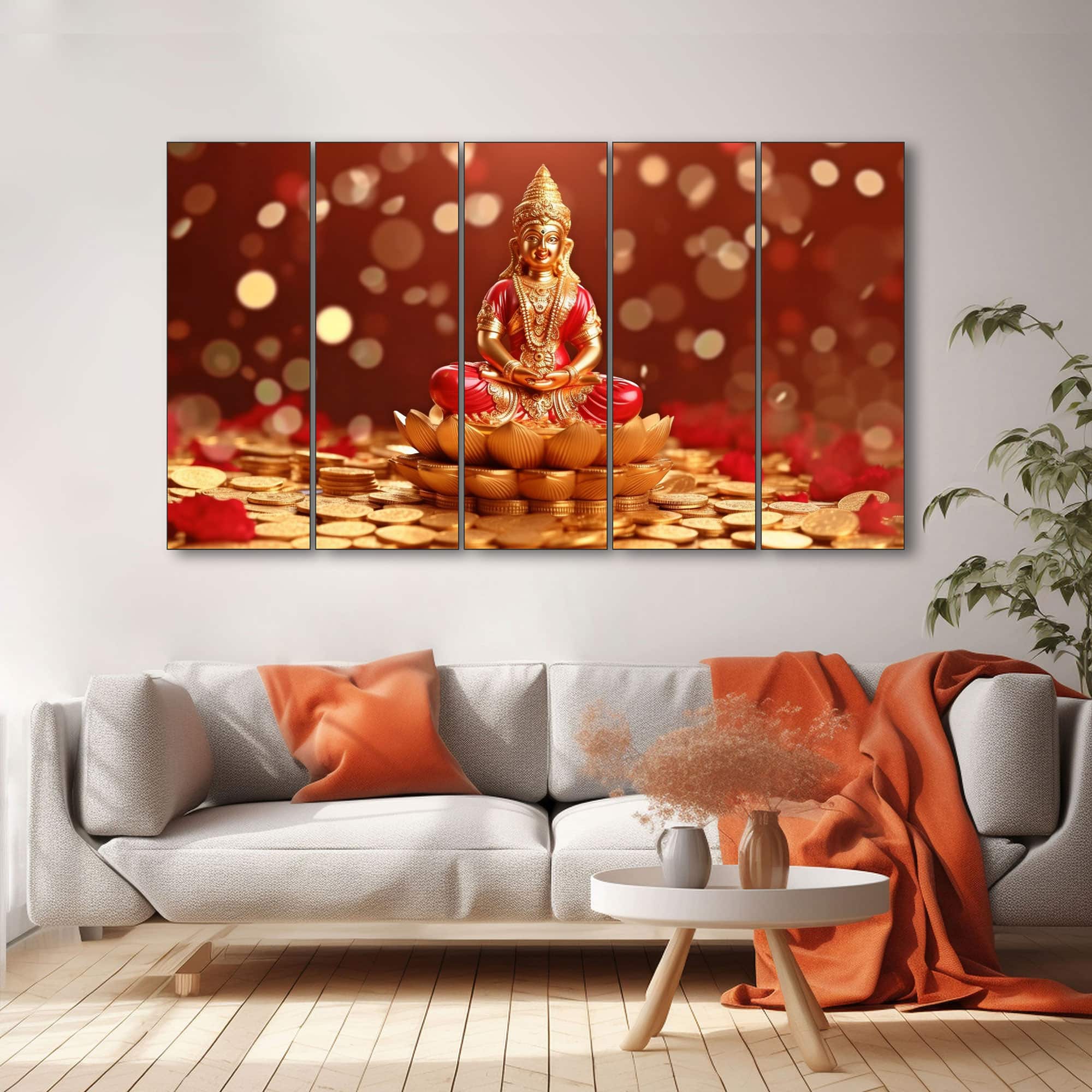 The Castle Decor Goddess Laxmi Wall Painting Wooden Framed 27x48 Inch (Style 9) - The Castle Decor