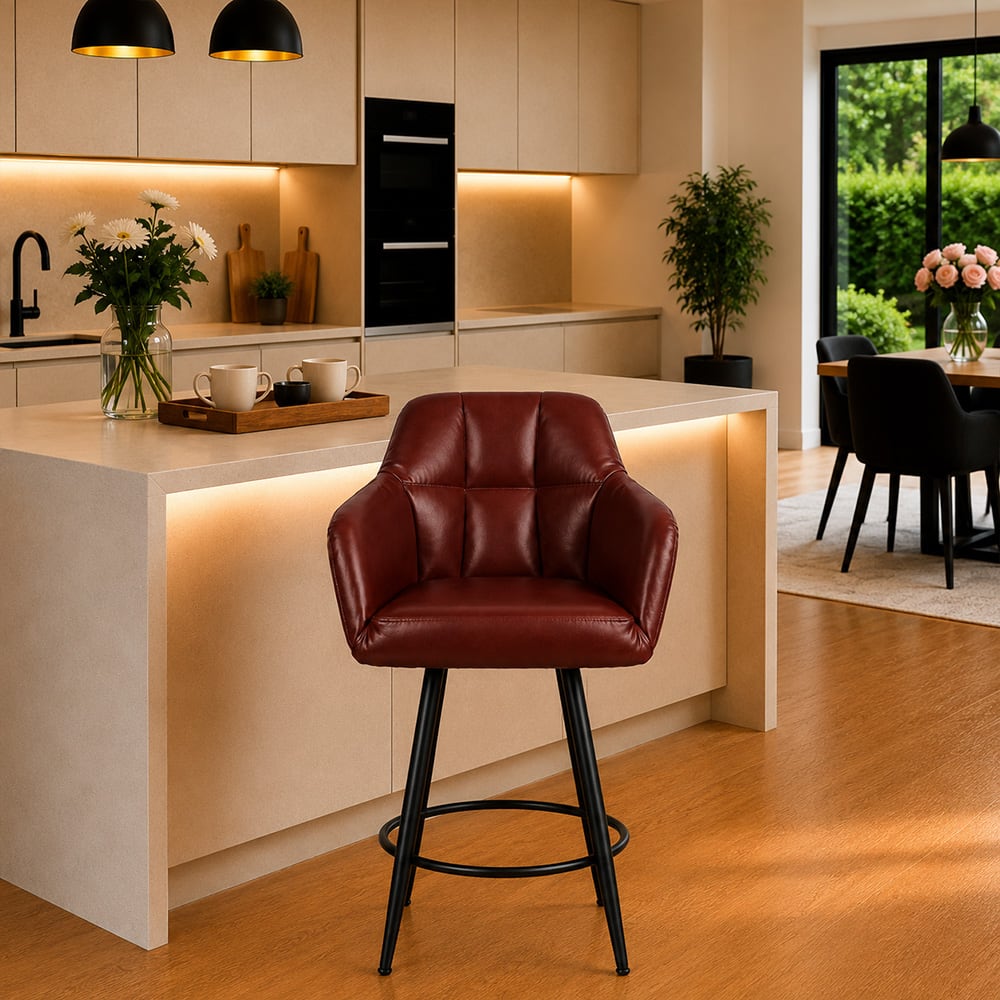 Doe Buck Luxury Faux Leather Counter Height Bar Stool in Brown Colour - Doe Buck