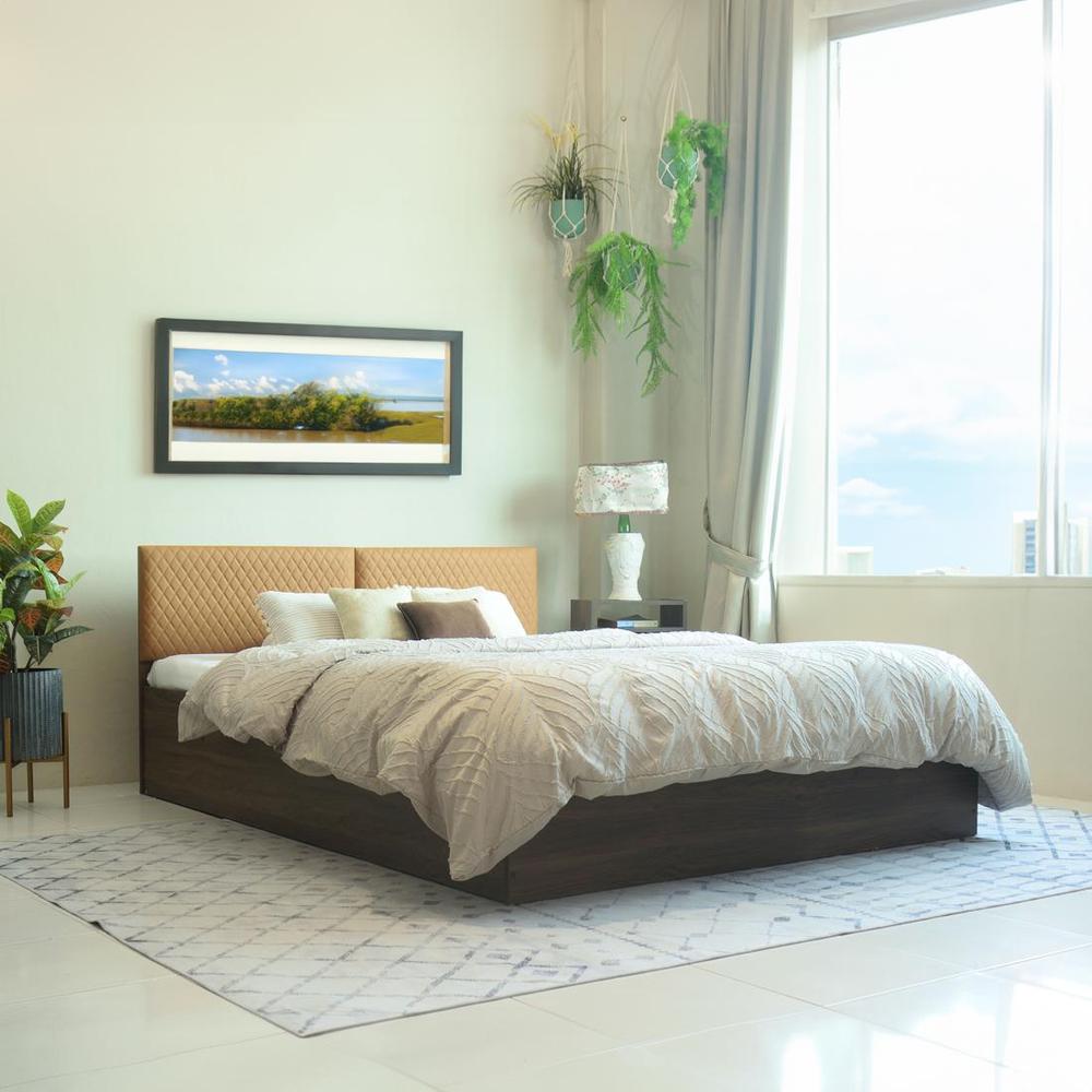 Satya Engineered Wood Queen Size Bed In Walnut Finish