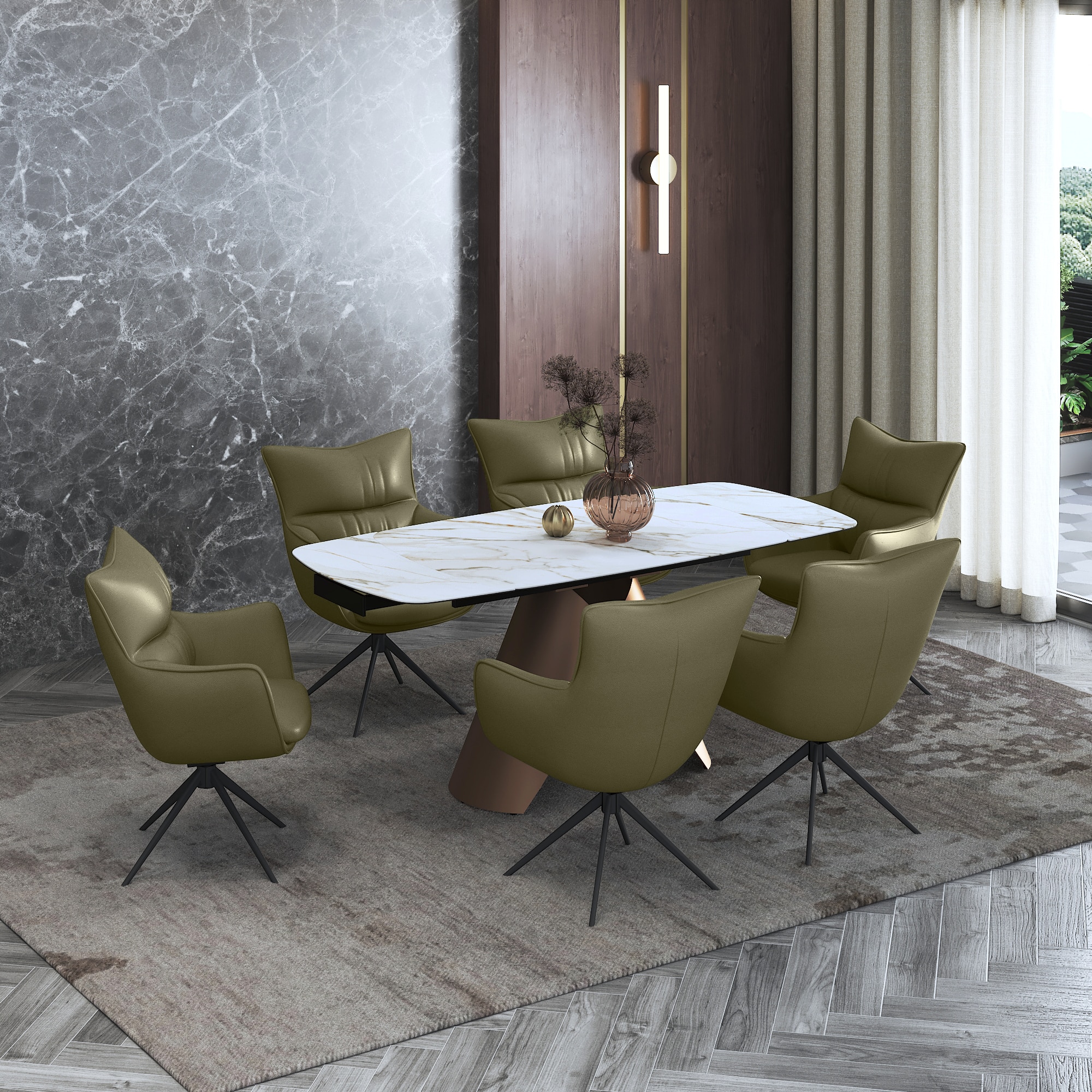 Aeris Ceramic 4 To 6 Seater Extendable Dining Table With Beck Dining Chair