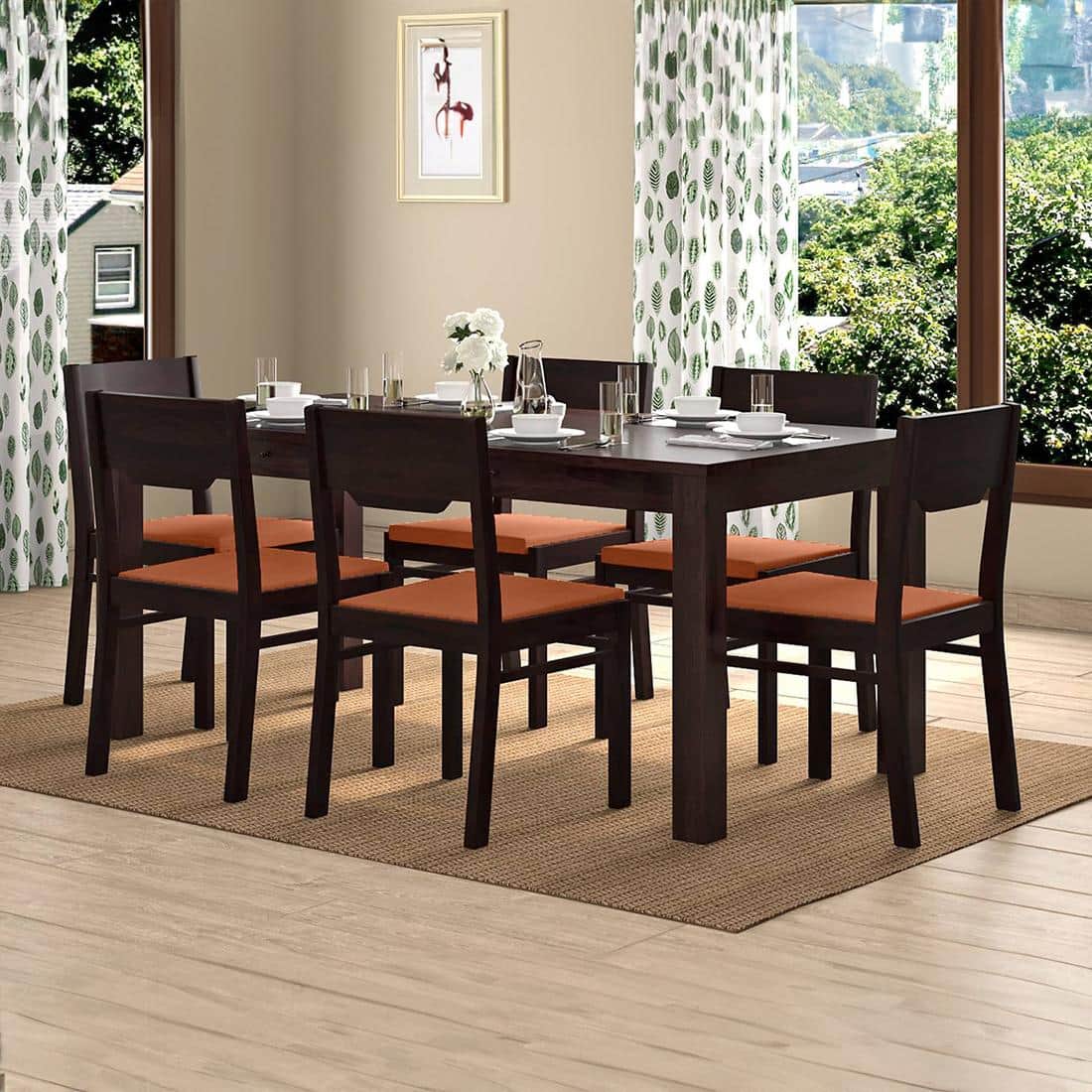 Kerry Solid Wood Dining Chair Set Of 2 In Mahogany Finish