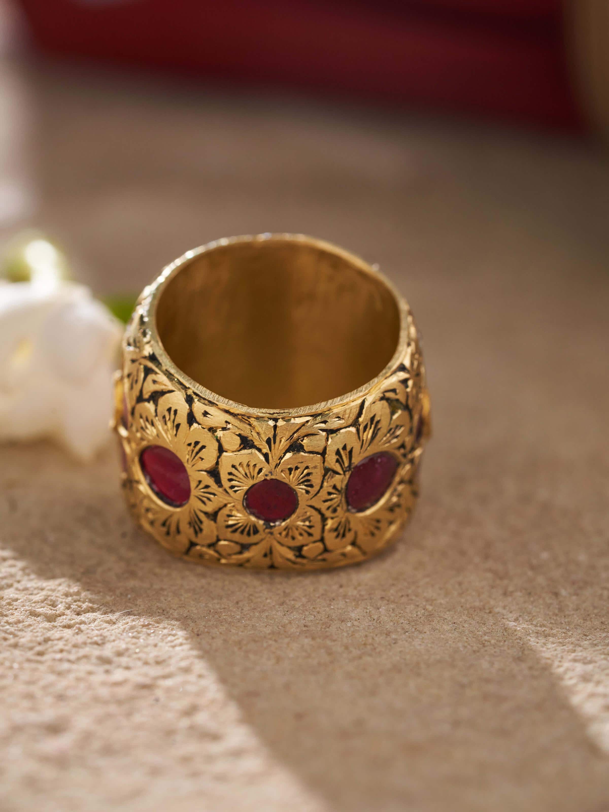 Detailed view of Partash 18 Karat Gold Ring highlighting intricate goldwork and high-quality craftsmanship