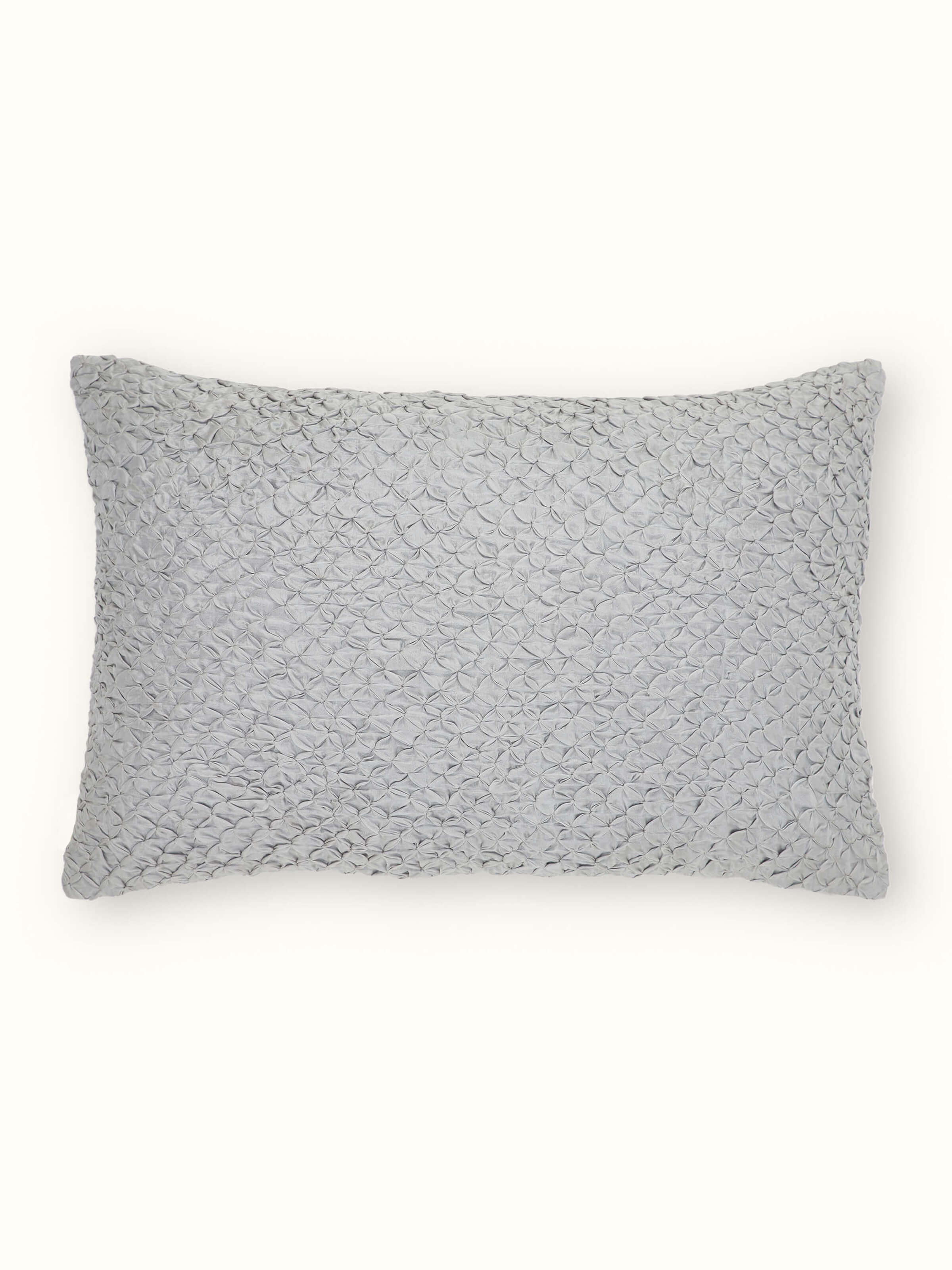 Svarupa Light Grey Textured Silk Bandhani Tie & Dye Cushion Cover