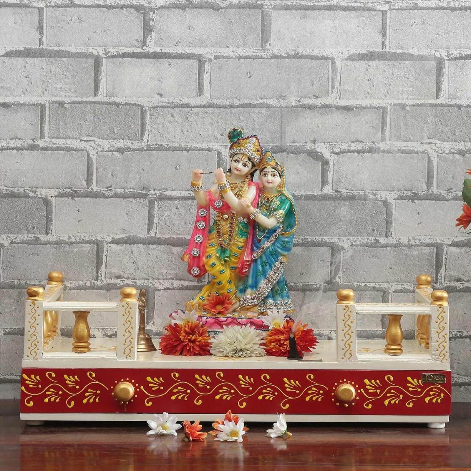 D'Dass White Mdf and Sheesham Wooden Temple For Pooja - D'DASS