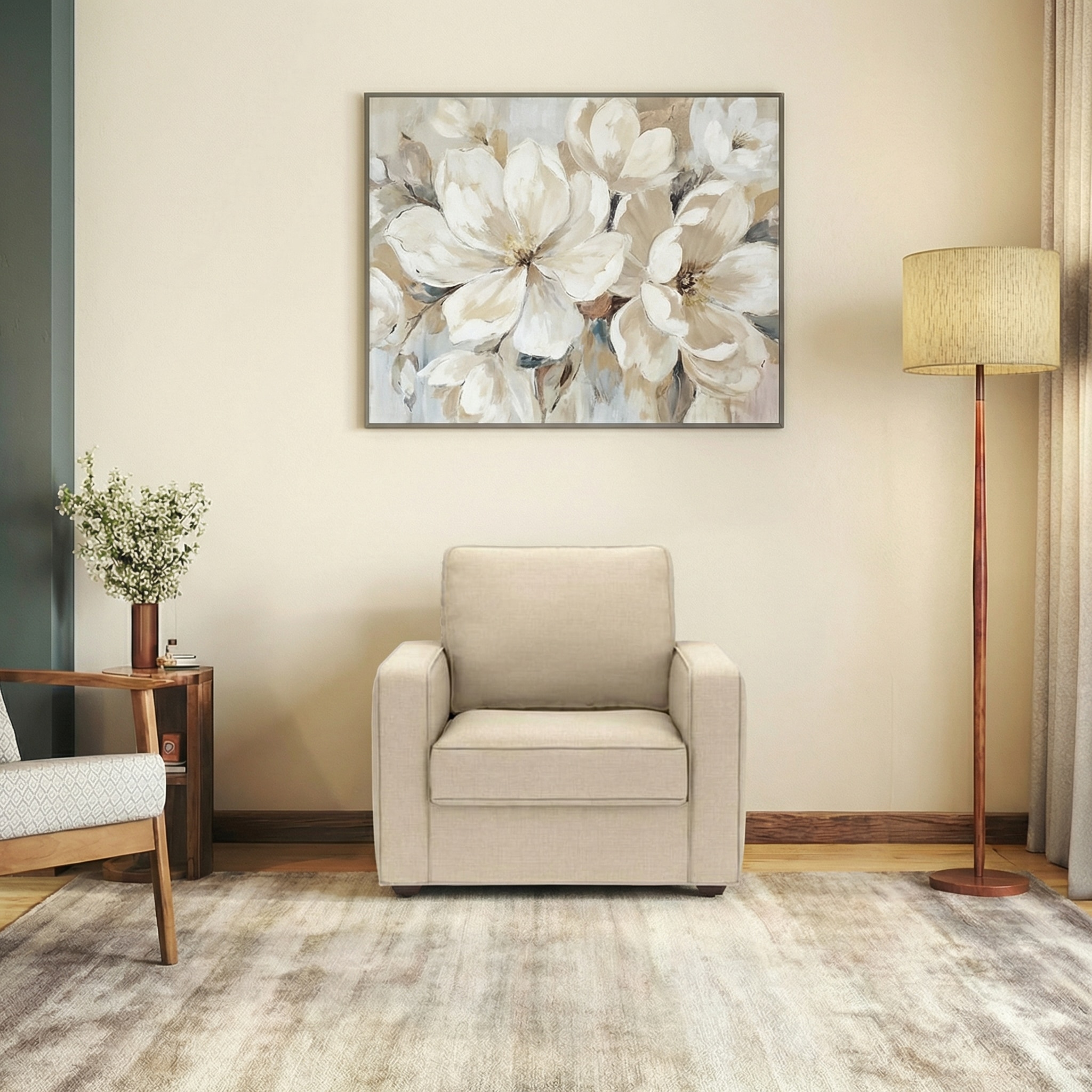 Apollo High Back 1 Seater  Fabric Sofa In Birch Beige Colour