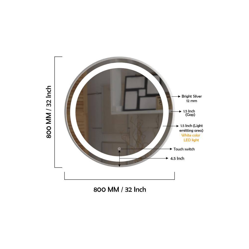 Aluminium LED Circle Decorative wall mirror by elegant arts and frames (Mirror size 800 mm)
