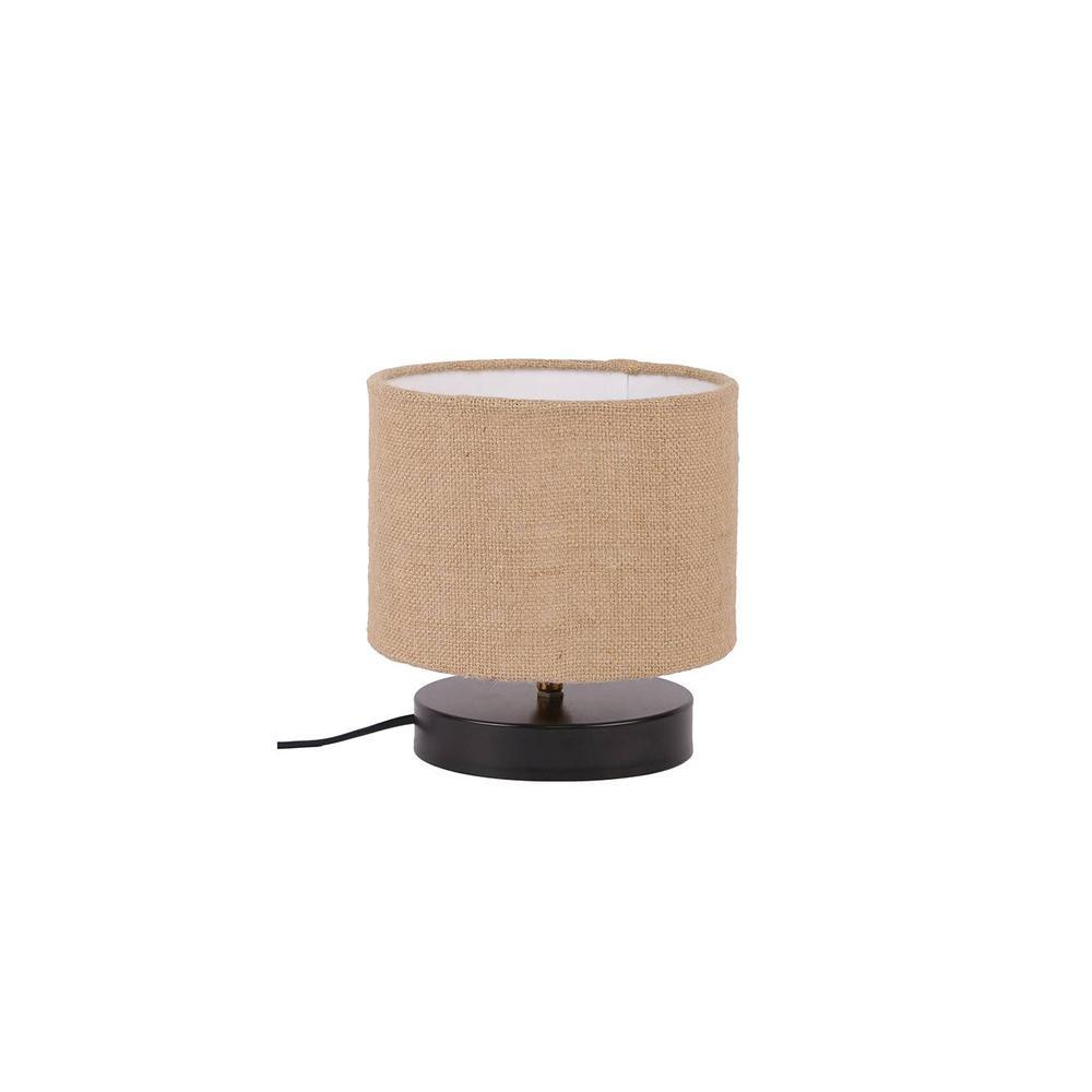 Durland Beige Natural Fiber Shade Table Lamp with Black Iron Base