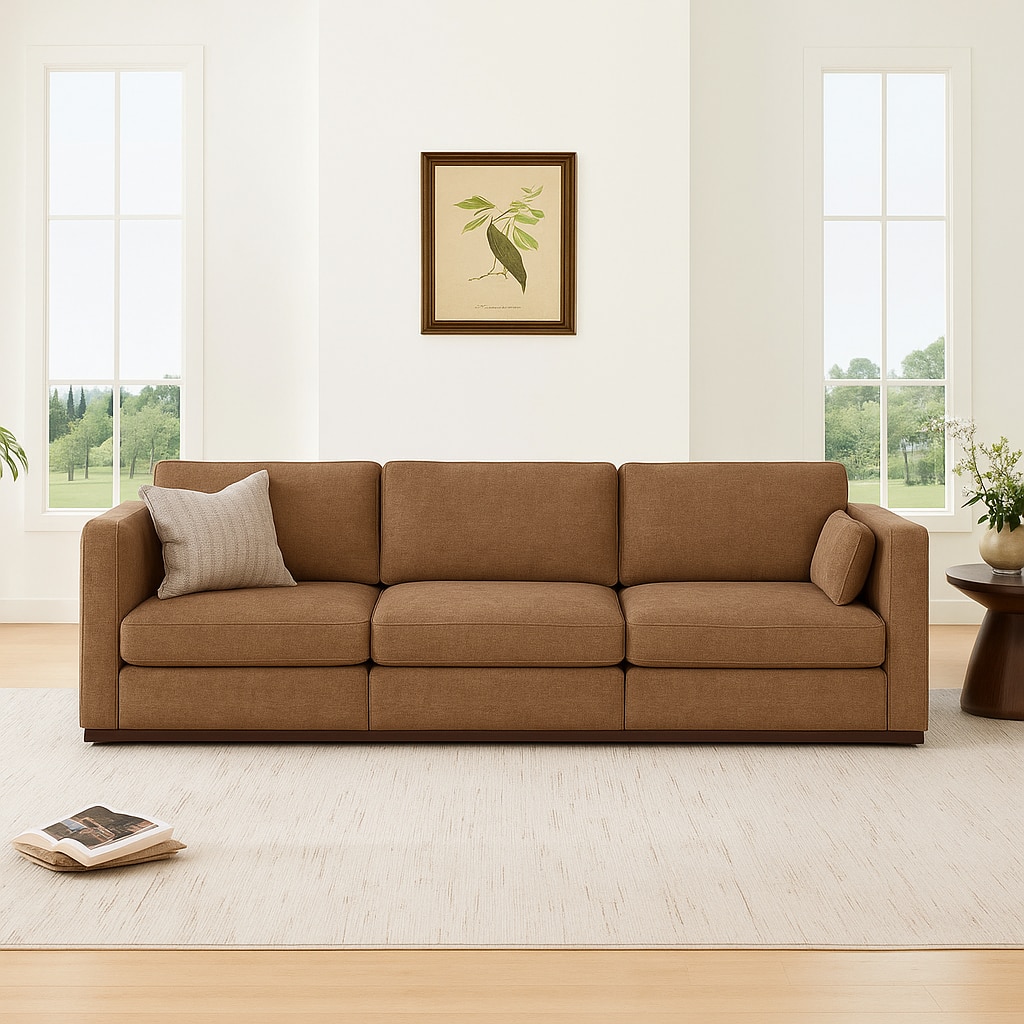 Mellow 3 Seater Sofa In Soft Fabric Brown Color