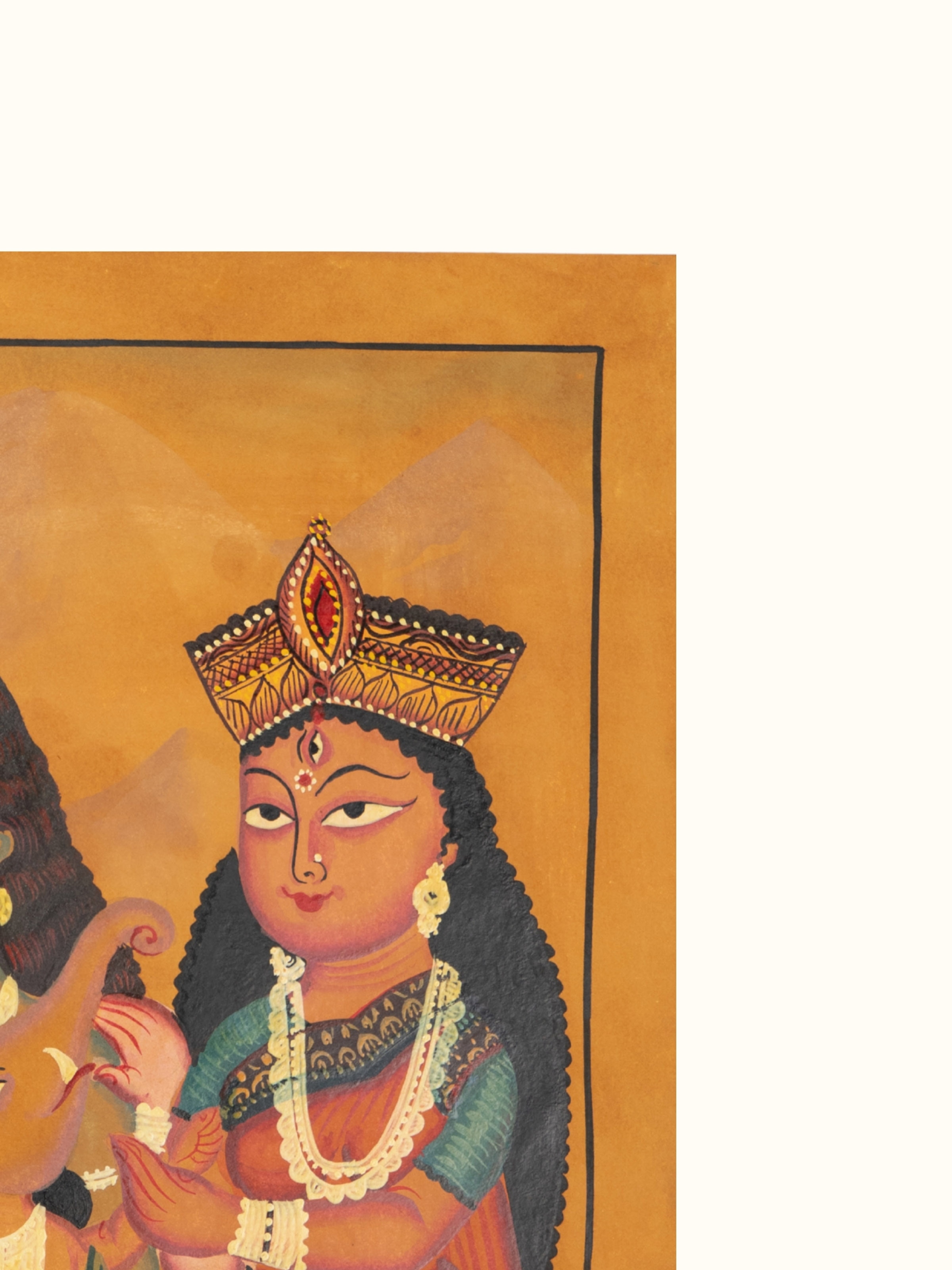 Side detail view of Shiva Parvati Kalighat Painting
