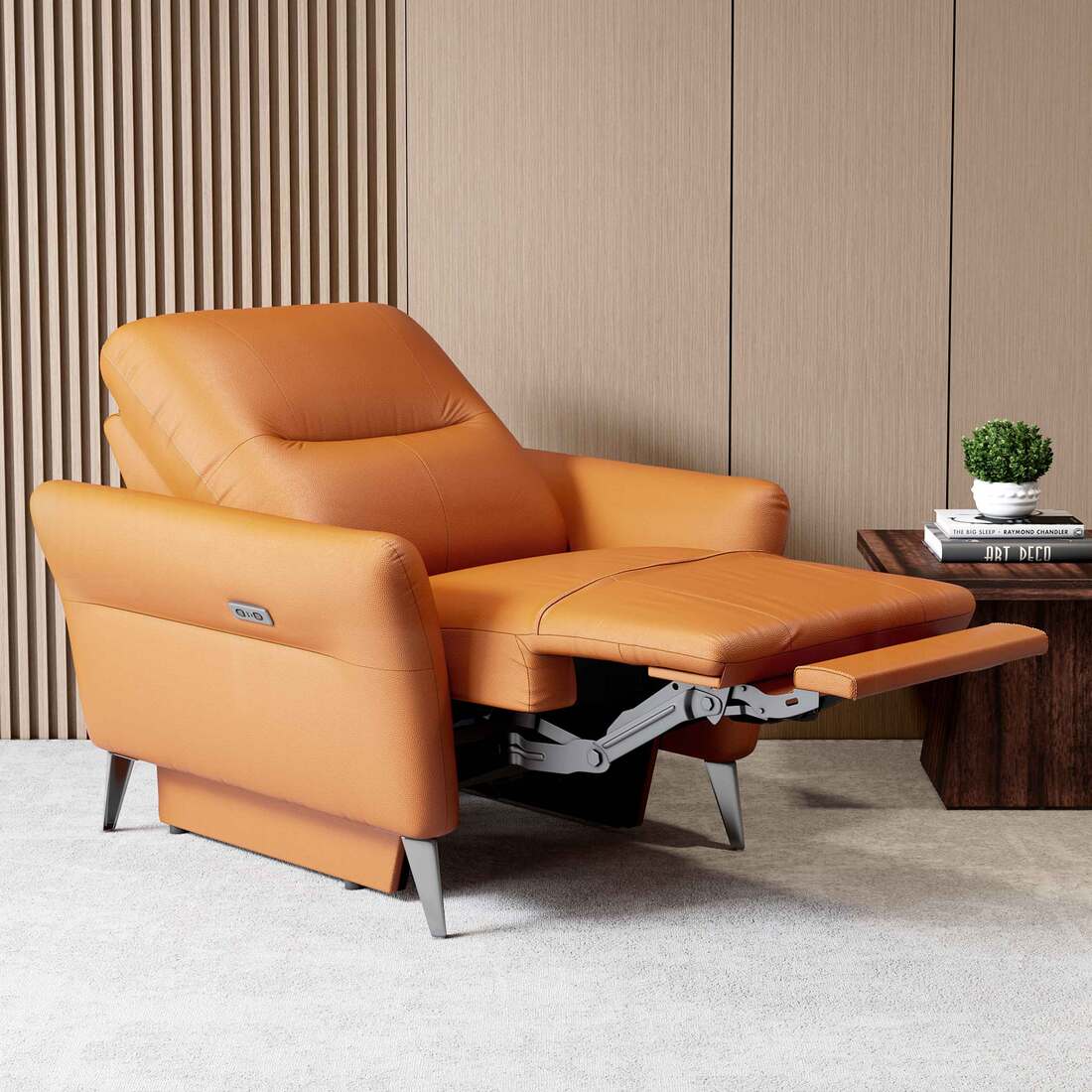 Orchard One Seater Motorized Leather Recliner in Savana Tan Brown Colour - Durian