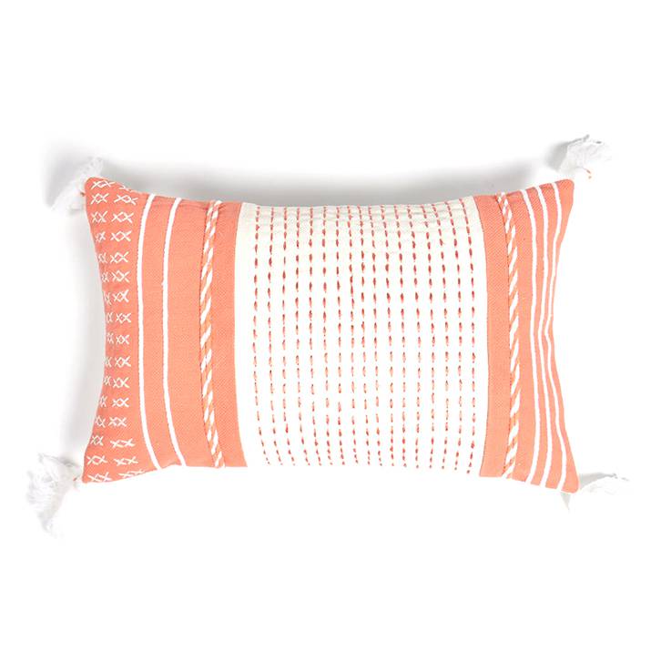 Coral Embroidered Lumbar Cushion Cover