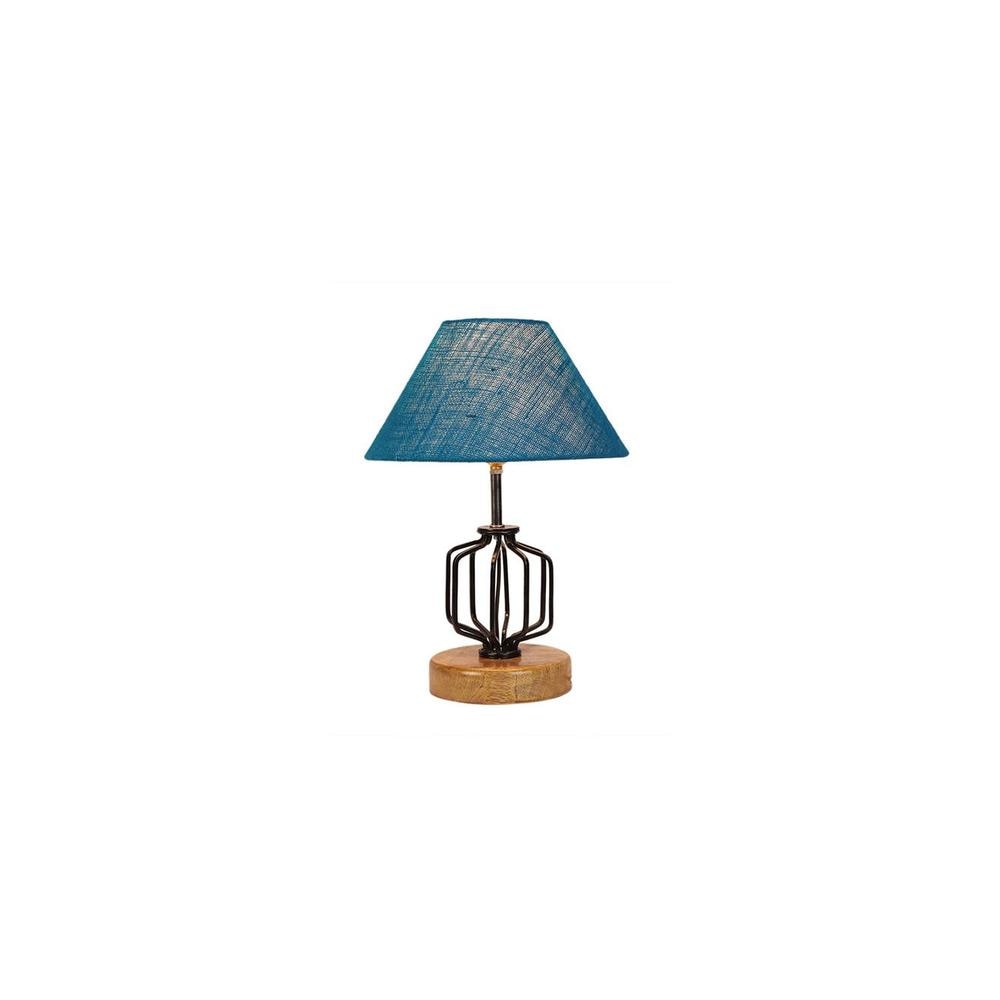 Wren Turquoise Jute Table lamp with Wood & Iron Base