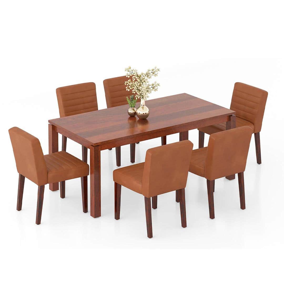 Atlas Solid Wood 6 Seater Dining Table With Set Of 6 Ludo Upholster Dining Chair
