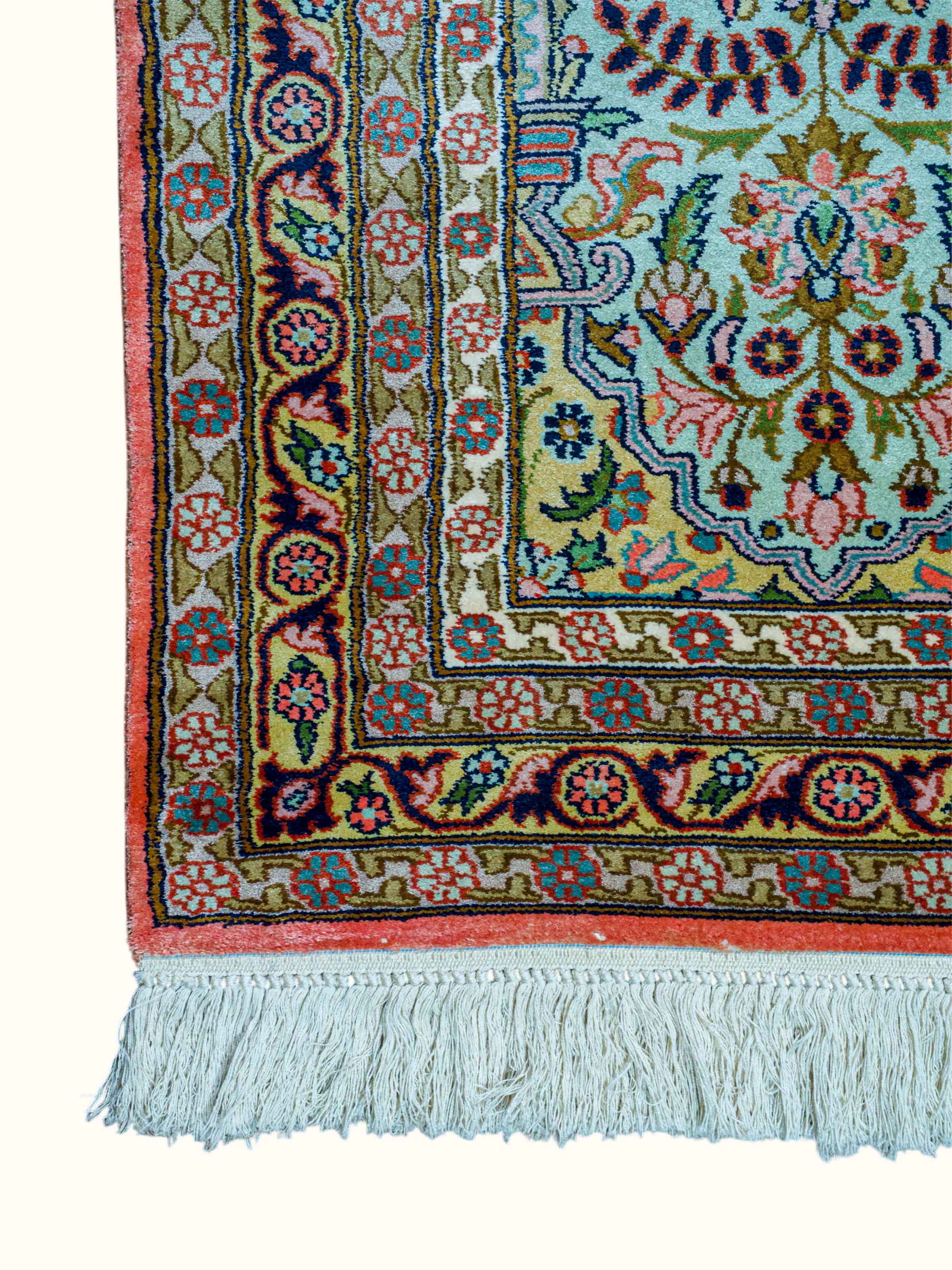 Traditional Persian Rust Grey Hamadan Kashmir Silk Hand-Knotted Carpet
