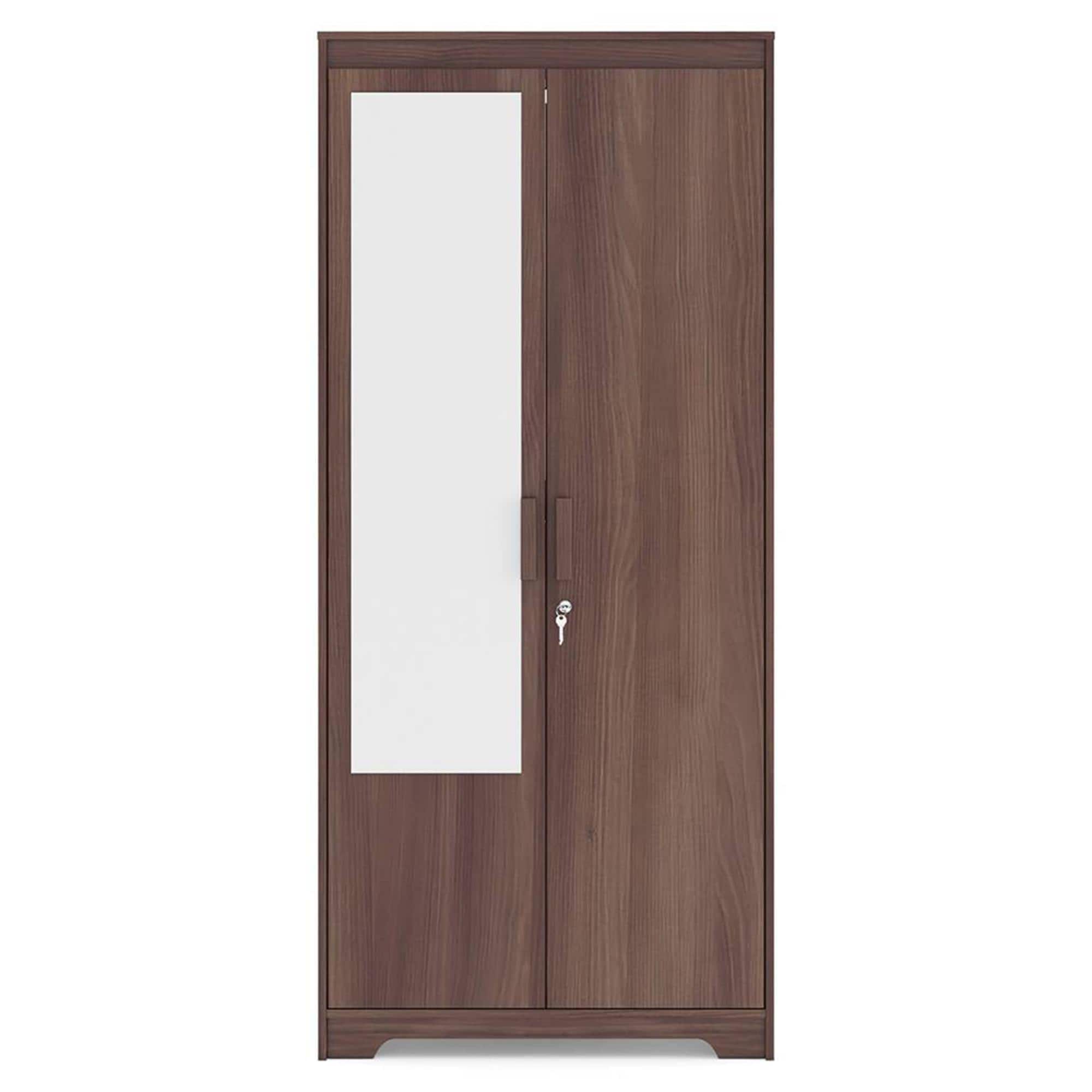 Hilton 2 Door Wardrobe With Mirror and Lock Without Drawer in Chestnut Acacia Finish
