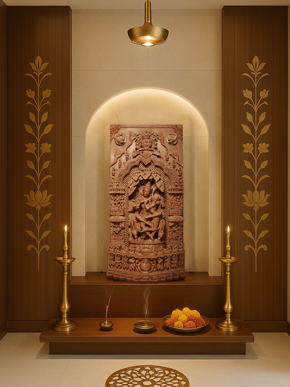 Front view of Carved Stone Dancing Radha & Krishna Idol