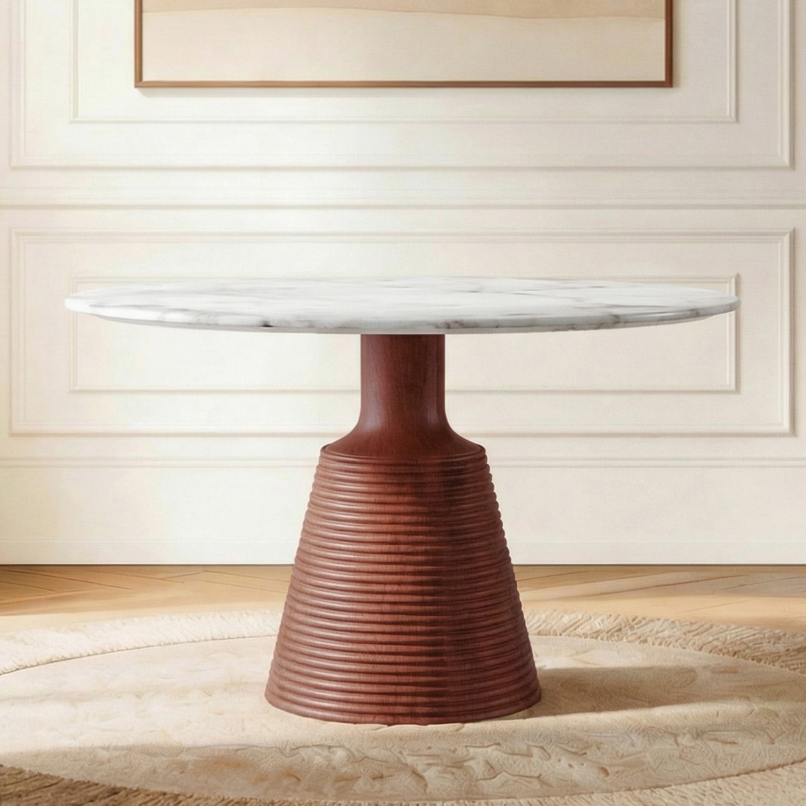 Massa Solid Wood And Banswara 4 Seater Round Dining Table In Honey Finish