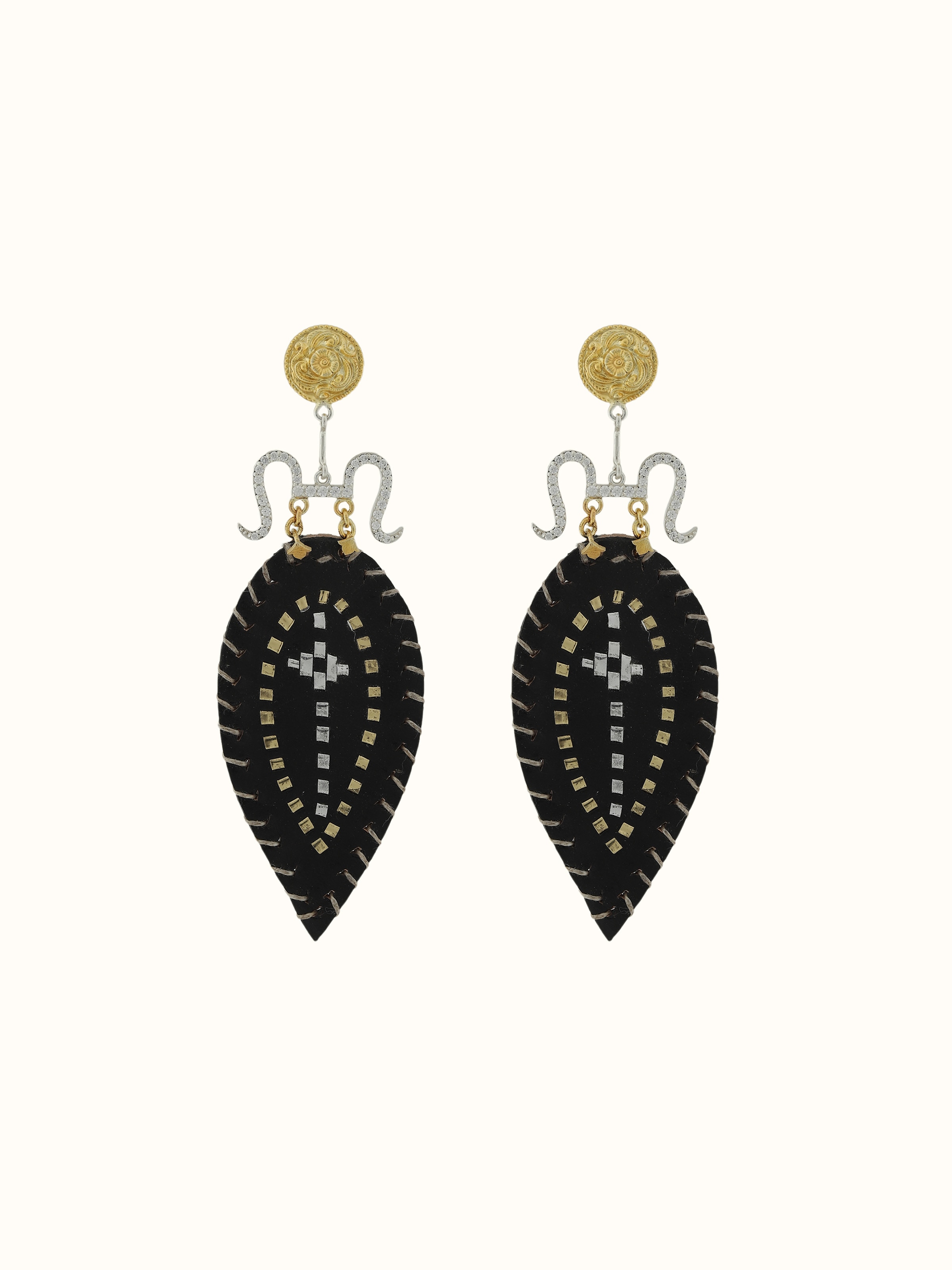Kutch Leather Silver Drop Earrings
