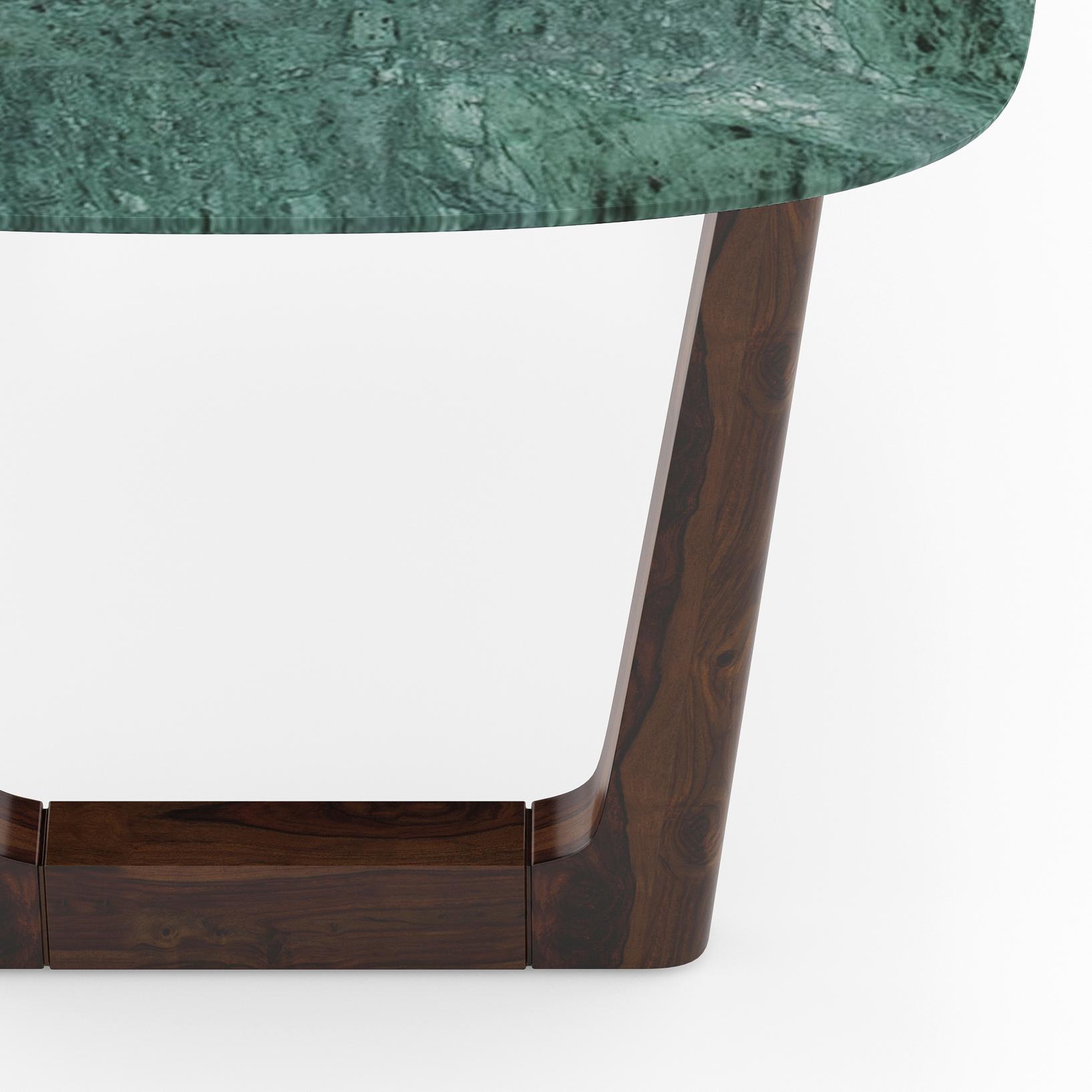 Adria Jade Green Marble 6 Seater Dining Table In Dark Sheesham Finish