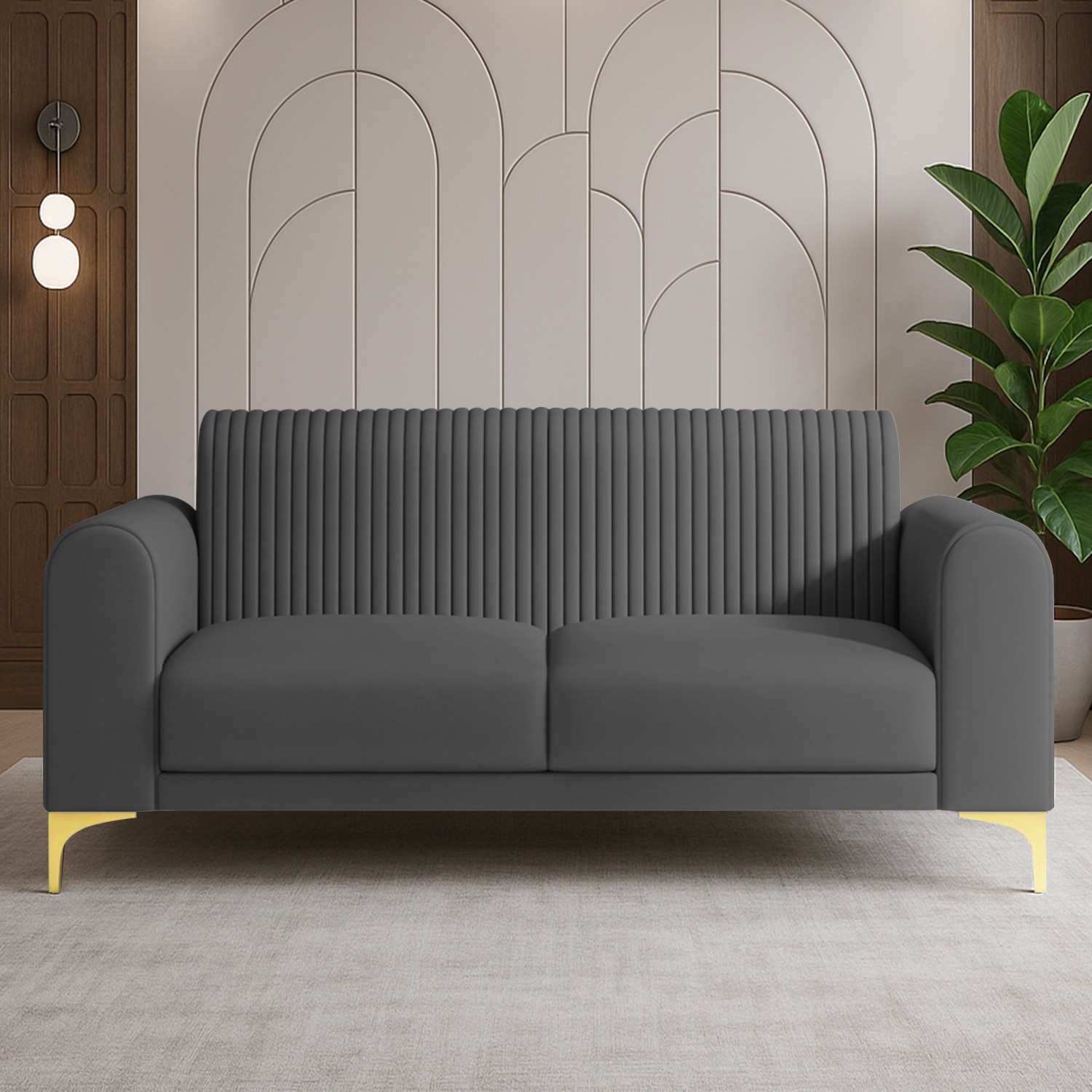 Veniza Velvet 2 Seater Sofa In Dark Grey Colour - Home Lifestylez