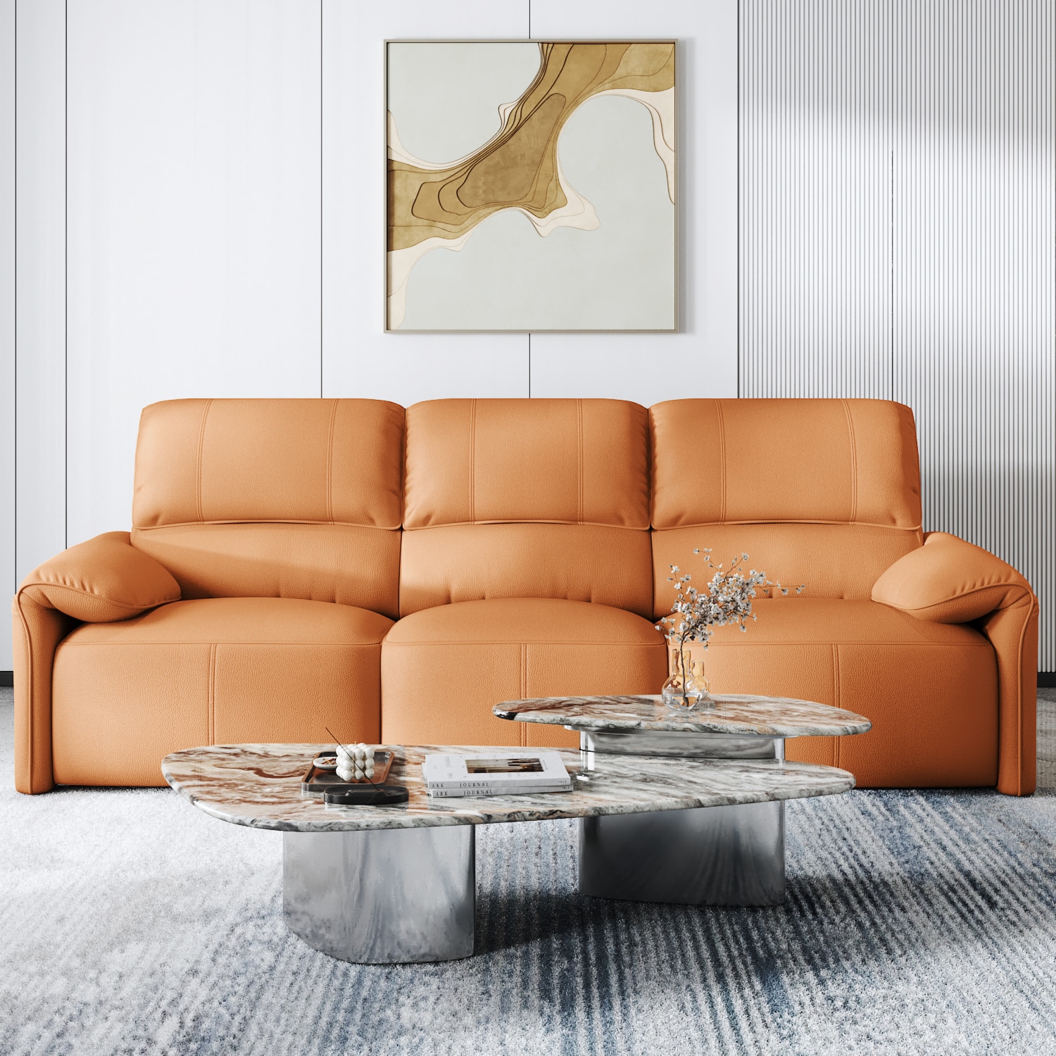 Leyton Metal Coffee Table In Fantasy Grey Marble And Chrome Finish Base