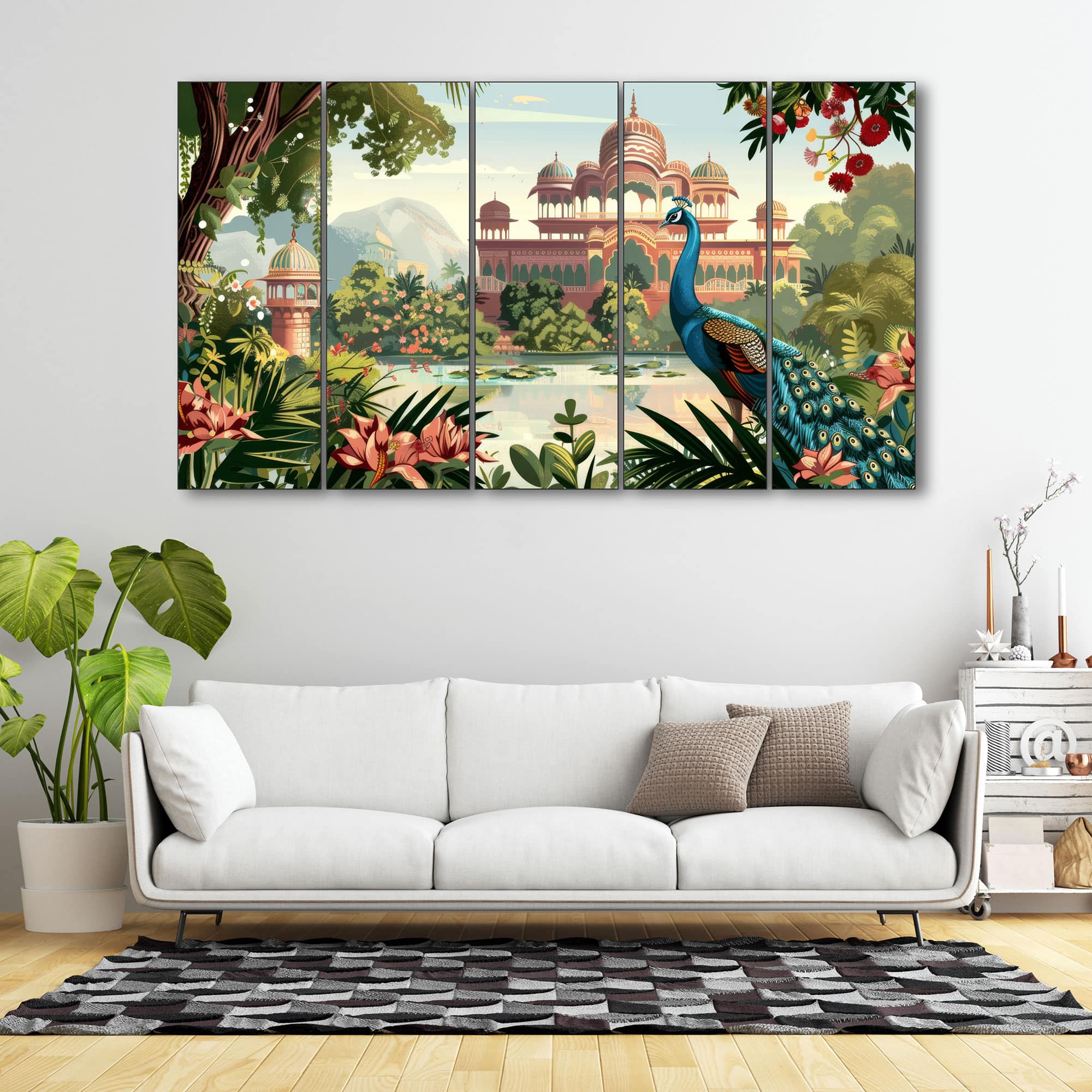 The Castle Decor Pichwai Madhubani Wall Painting Wooden Framed 27x48 Inch (Style 2) - The Castle Decor