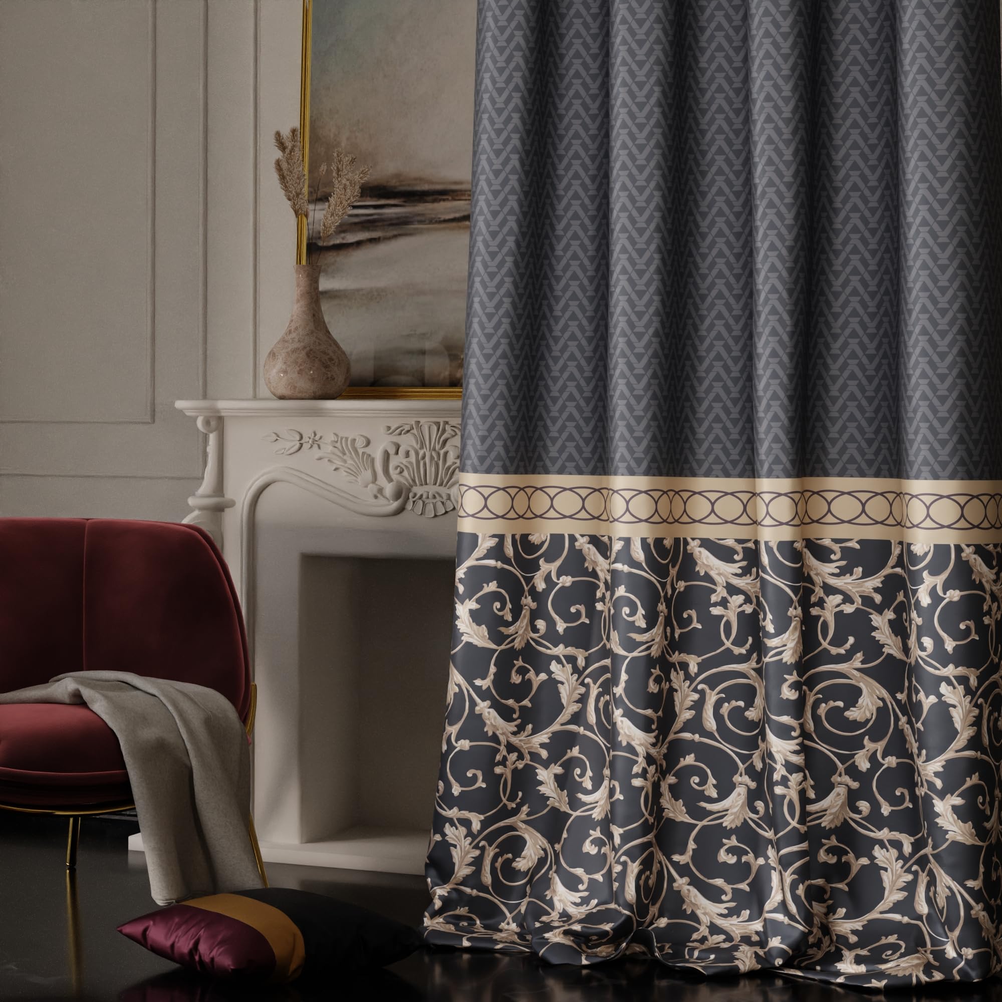 Stoa Paris Satin Long Door Curtain, 70% Blackout Curtains, Sun Protection, Set of 1, Versailles - Regal Slate - Stoa Paris