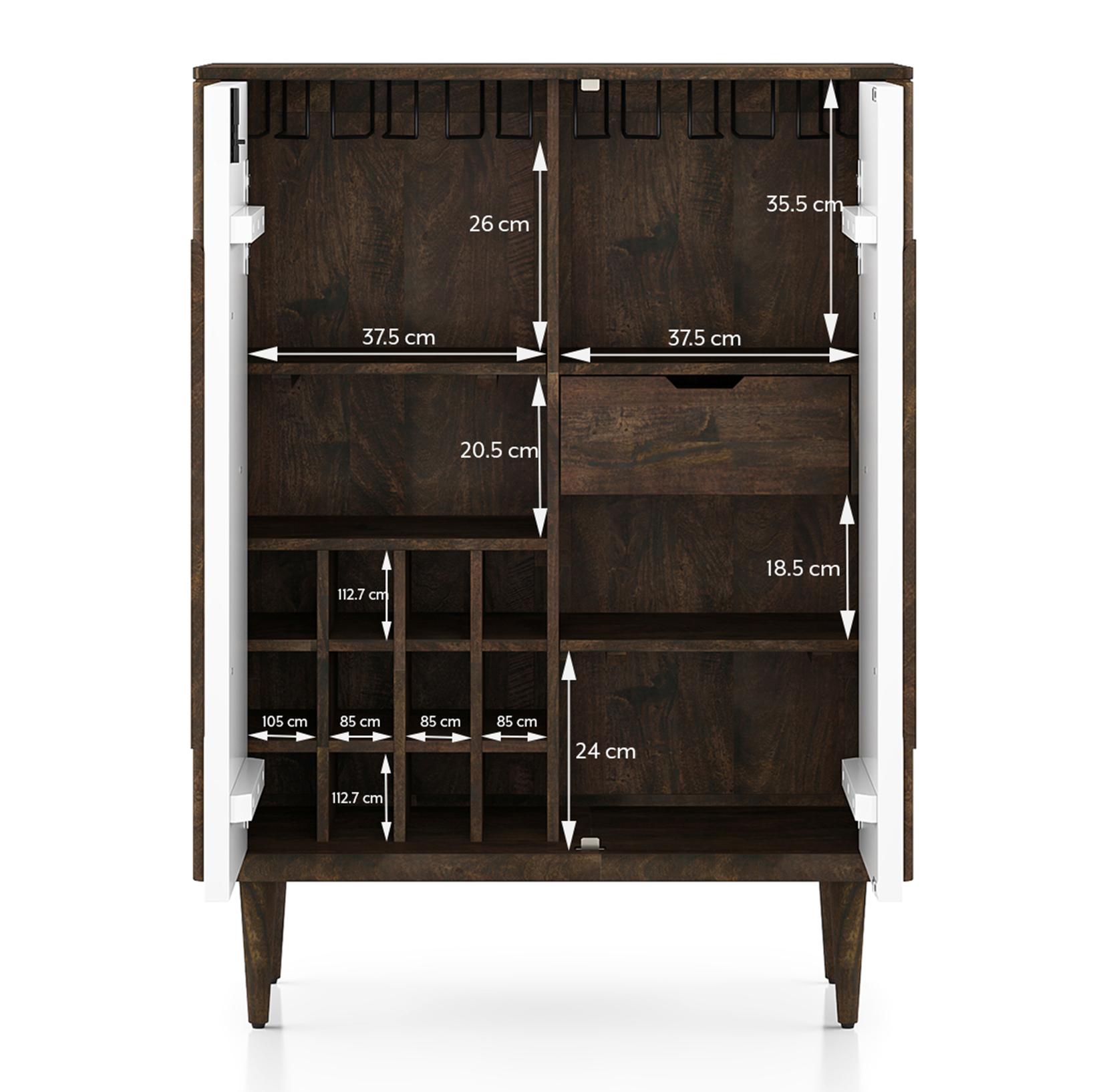 Satsuki Solid Wood Bar Cabinet in White and Walnut finish