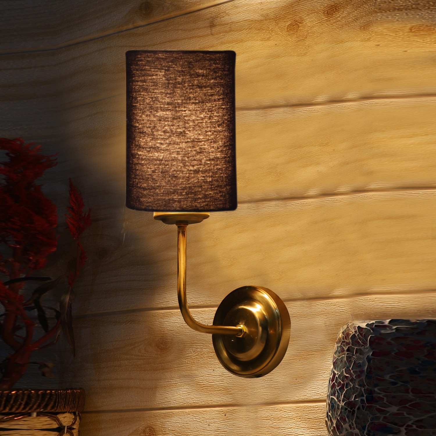 Devansh Metal Electric Wall Light in Gold Colour with Black Shade Count of 1 Light - Devansh