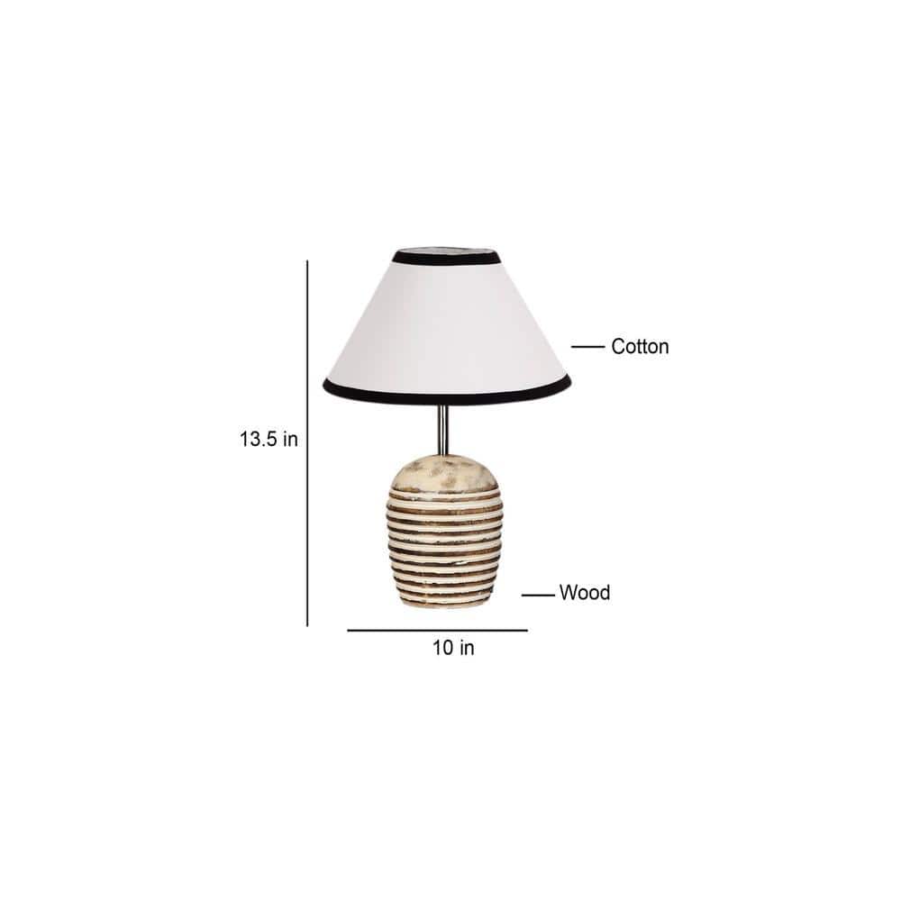 White & Black cotton with White Brushed Wood Table Lamp