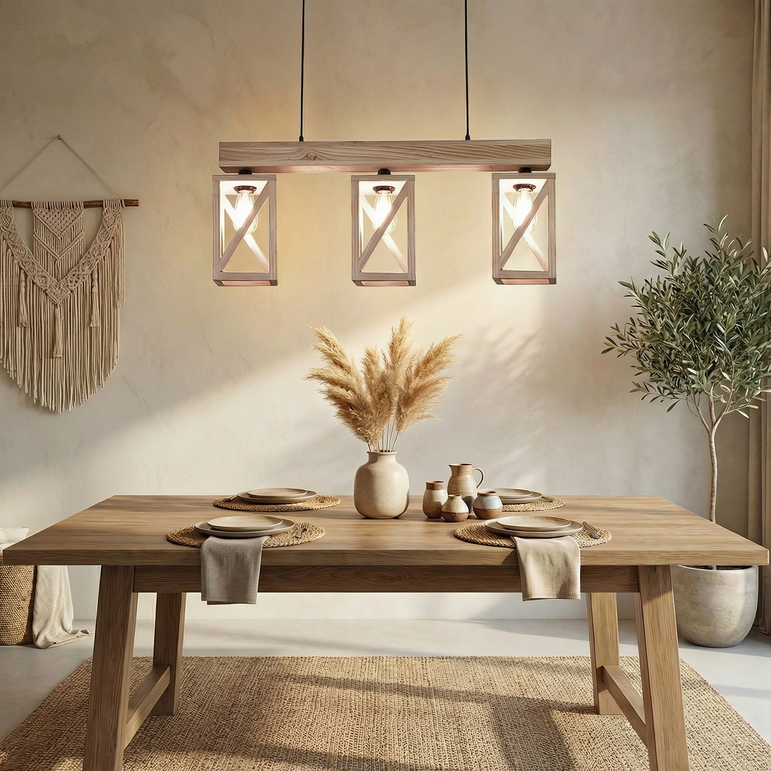 Symmetric Beige Solid Wood Cluster Hanging Light - Symplify