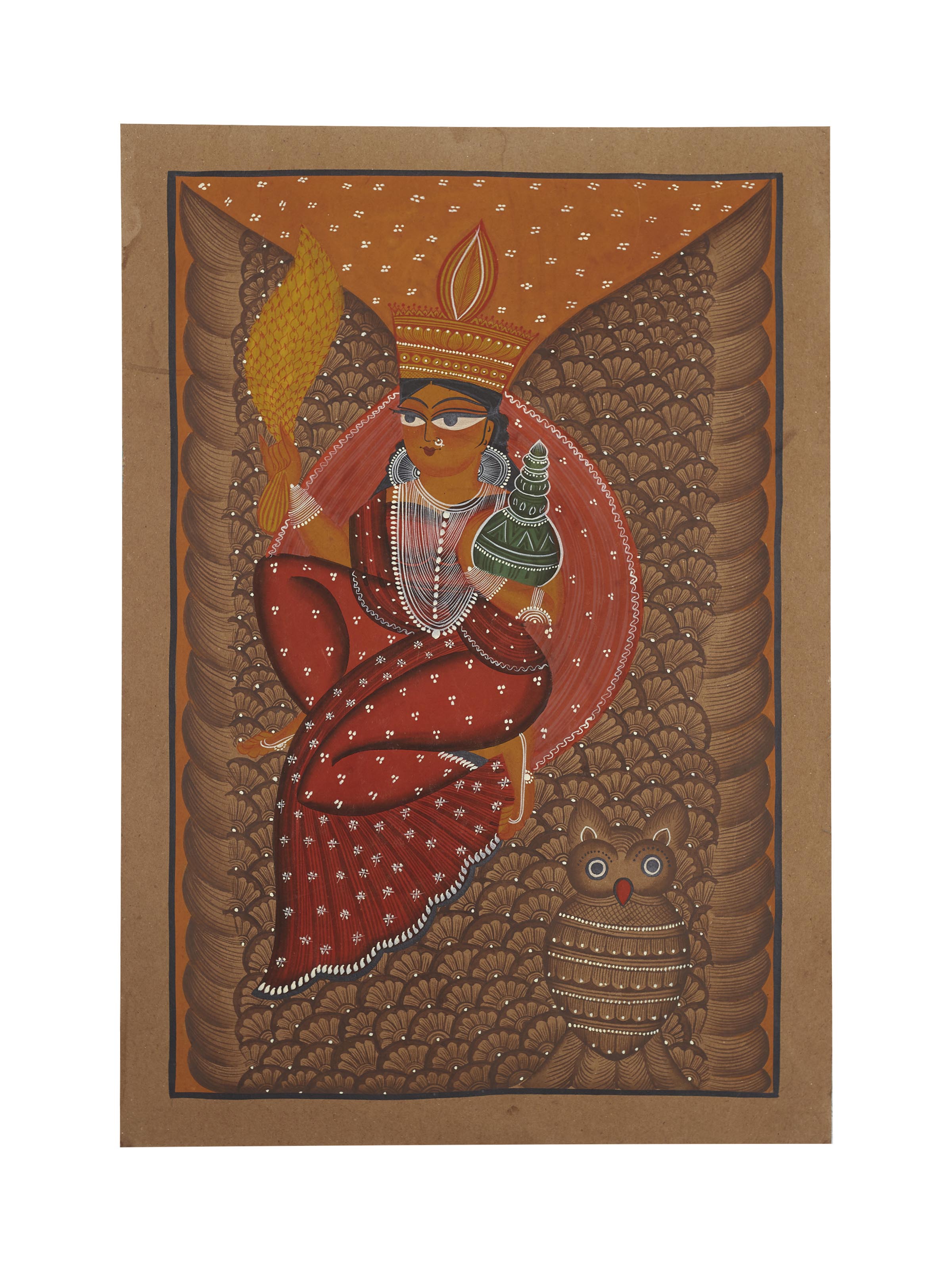 Front view of Devi Kalighat painting traditional Bengali folk art