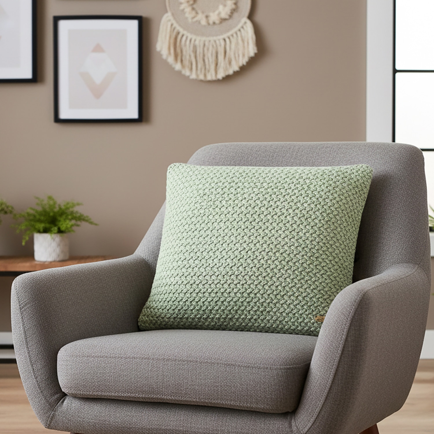 Anna Pistachio Green Knitted Cushion Cover  16X16 Inches - Pluchi