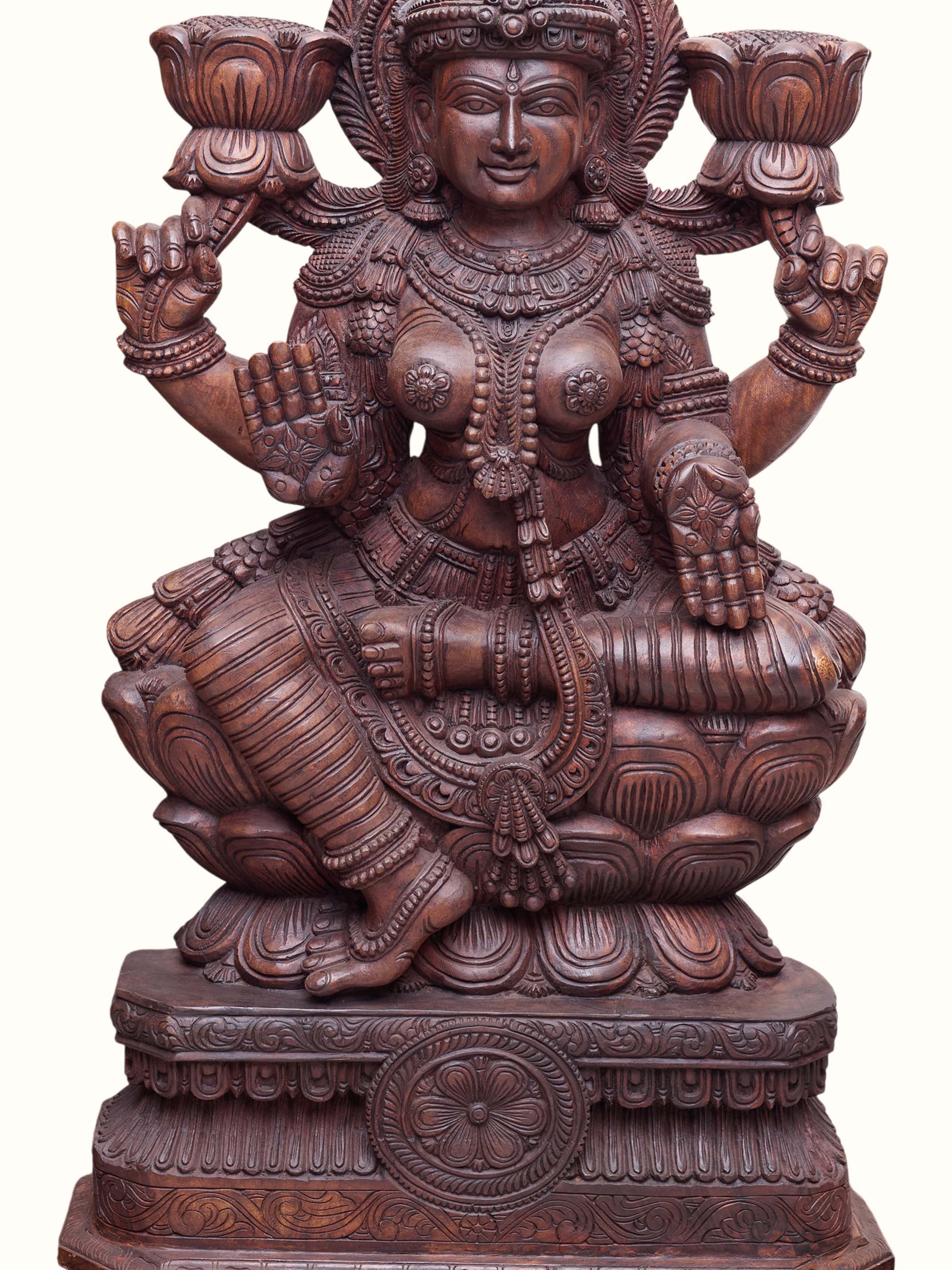 Wood Carved Lakshmi Idol