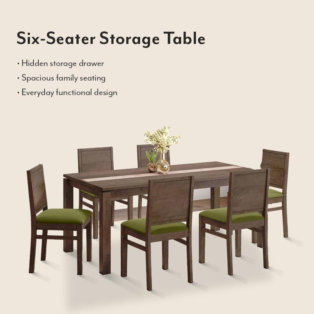 Atlas Crest Solid Wood 6 Seater Dining Table with Atlas Dining chairs Set