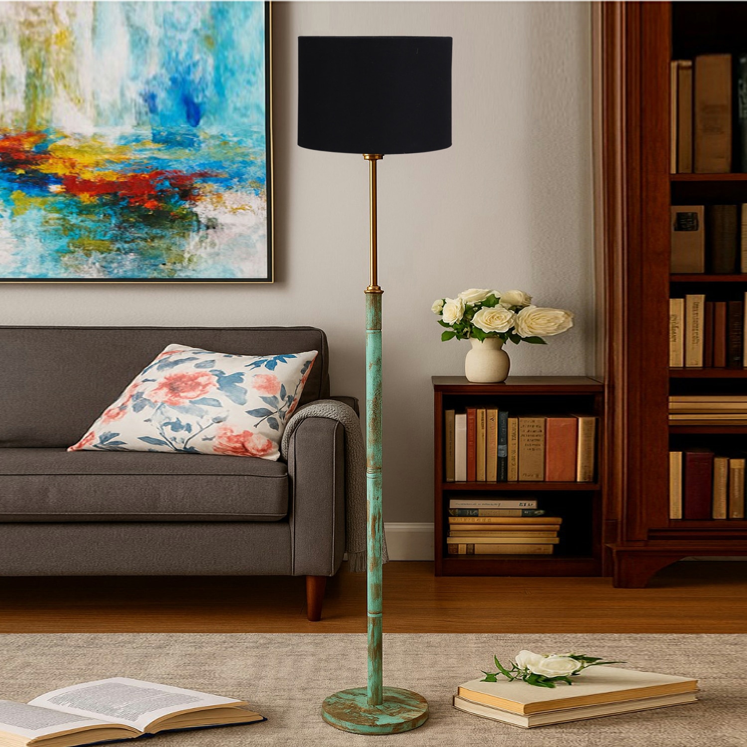 Devansh Wood & Metal Floor Lamp