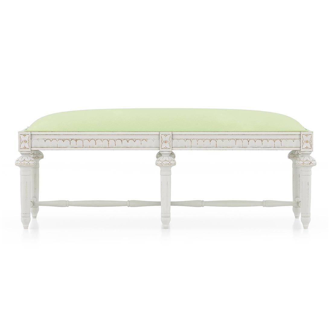 Lucine Upholstered Solid Wood Bench In White Finish With Tender Green Fabric Colour