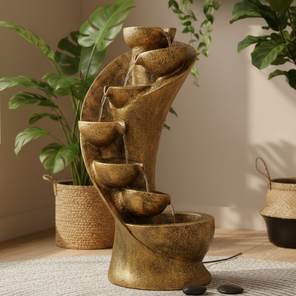 Golden Fiber Glass 7 Stacked Chalice Water Fountain - Expleasia
