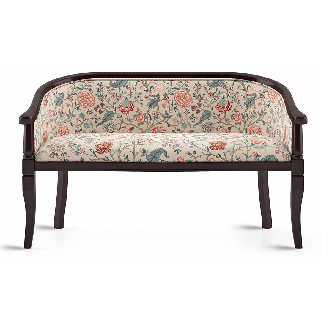Florence Loveseat 2 Seater In Mahogany Finish With Calico Floral Retreat Fabric Colour