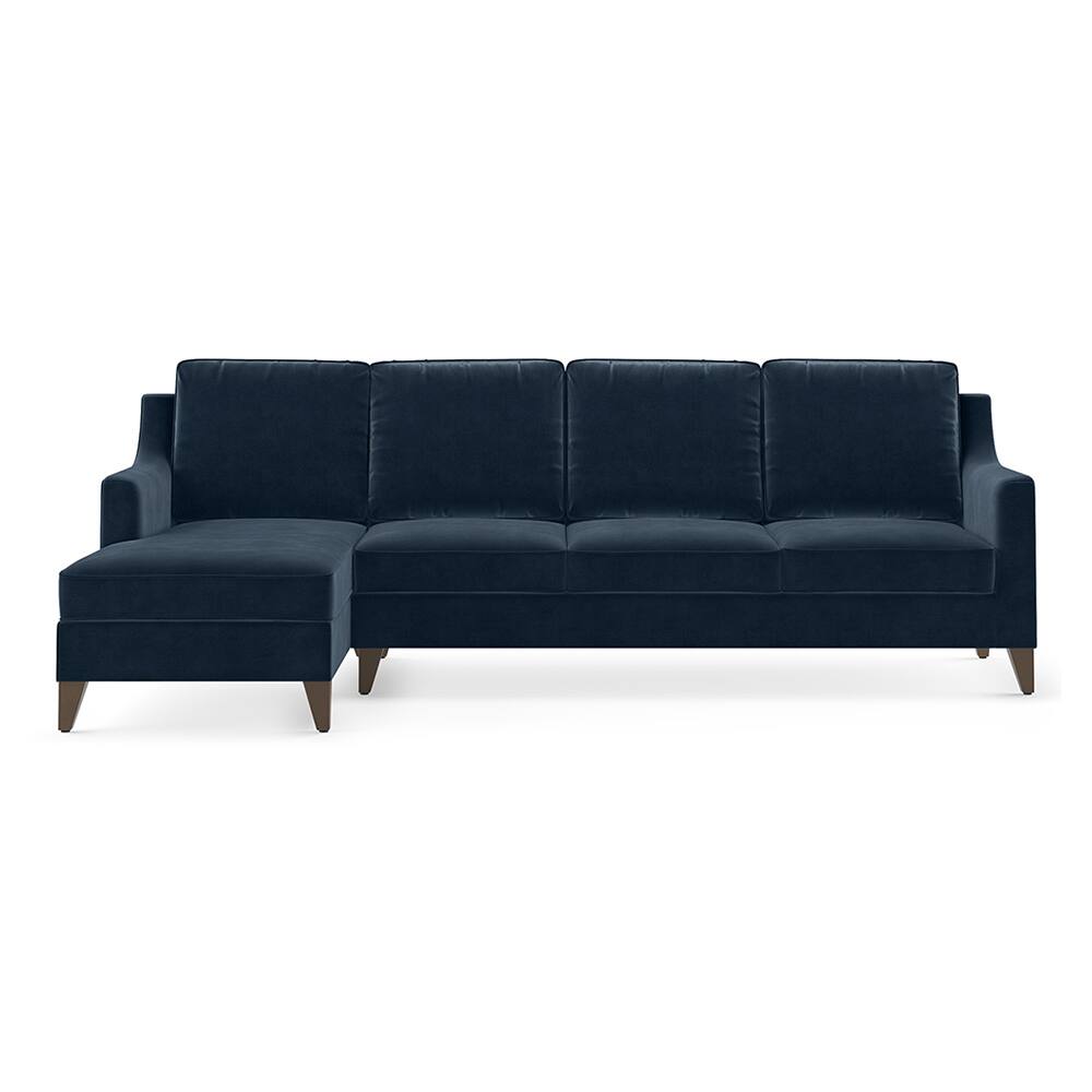 Abbey Sectional Sofa (Colour : Sea Port Blue Velvet, Cushion : Soft, Seater : Left Aligned 3 Seater + Left Aligned Chaise) - Urban Ladder