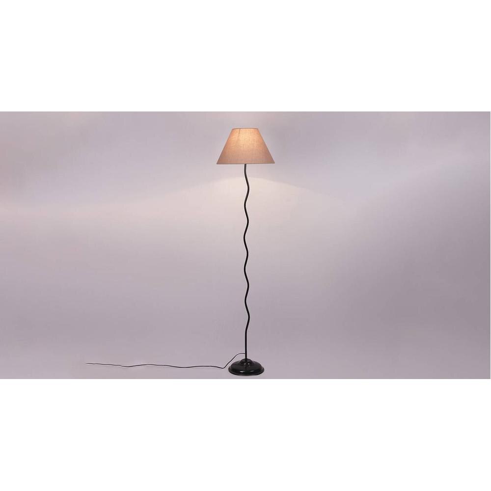Isla Zig Zag Iron Floor lamp with Cotton Conical Grey shade (Z35)