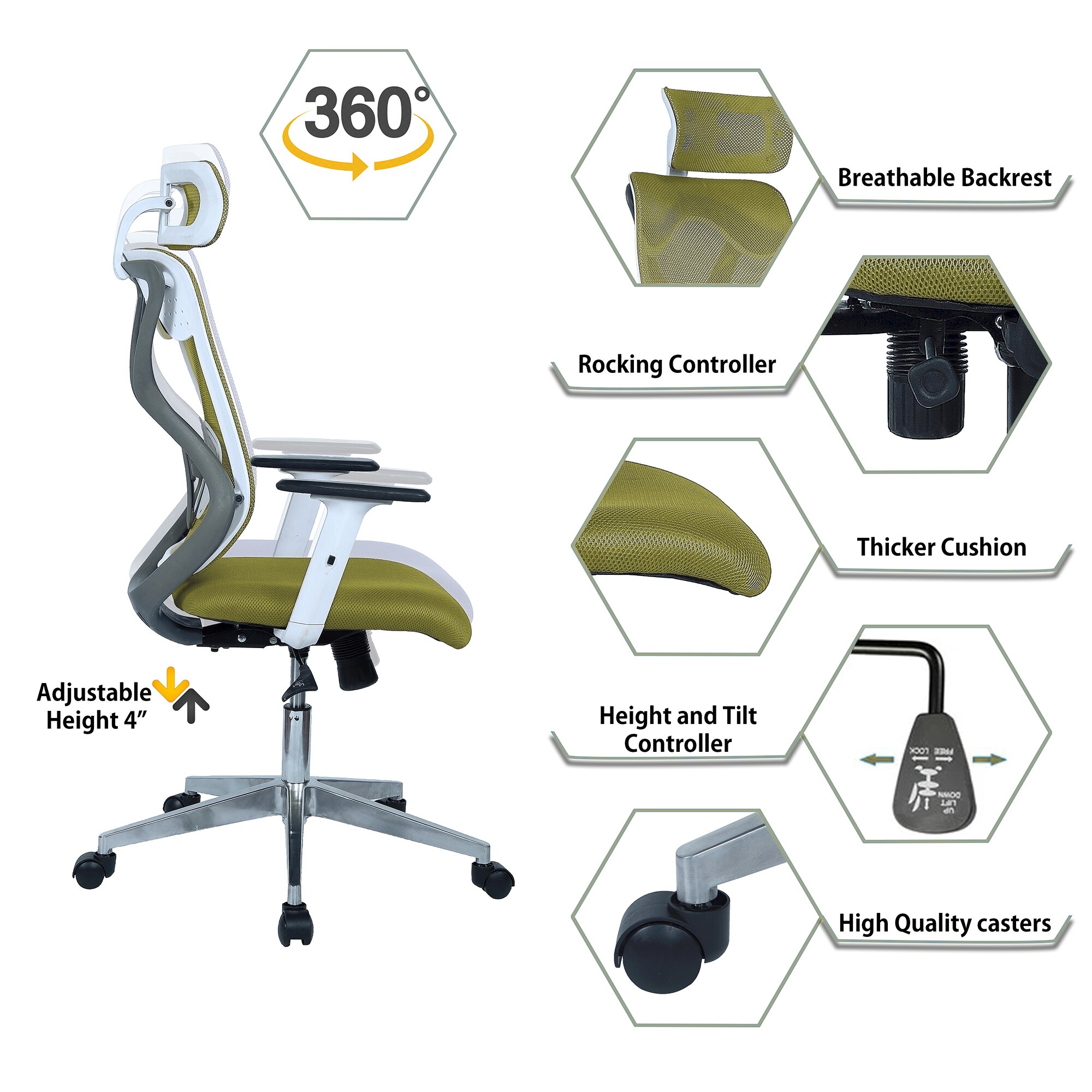 Wiweangs High Back Ergonomic Chair in Pearl Green Colour