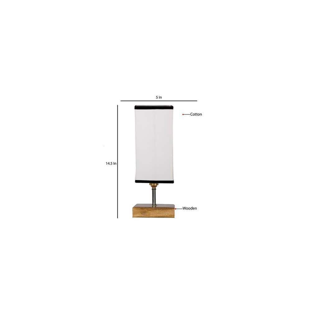 Eulalie white & black cotton table lamp with Square Natural Wood Base