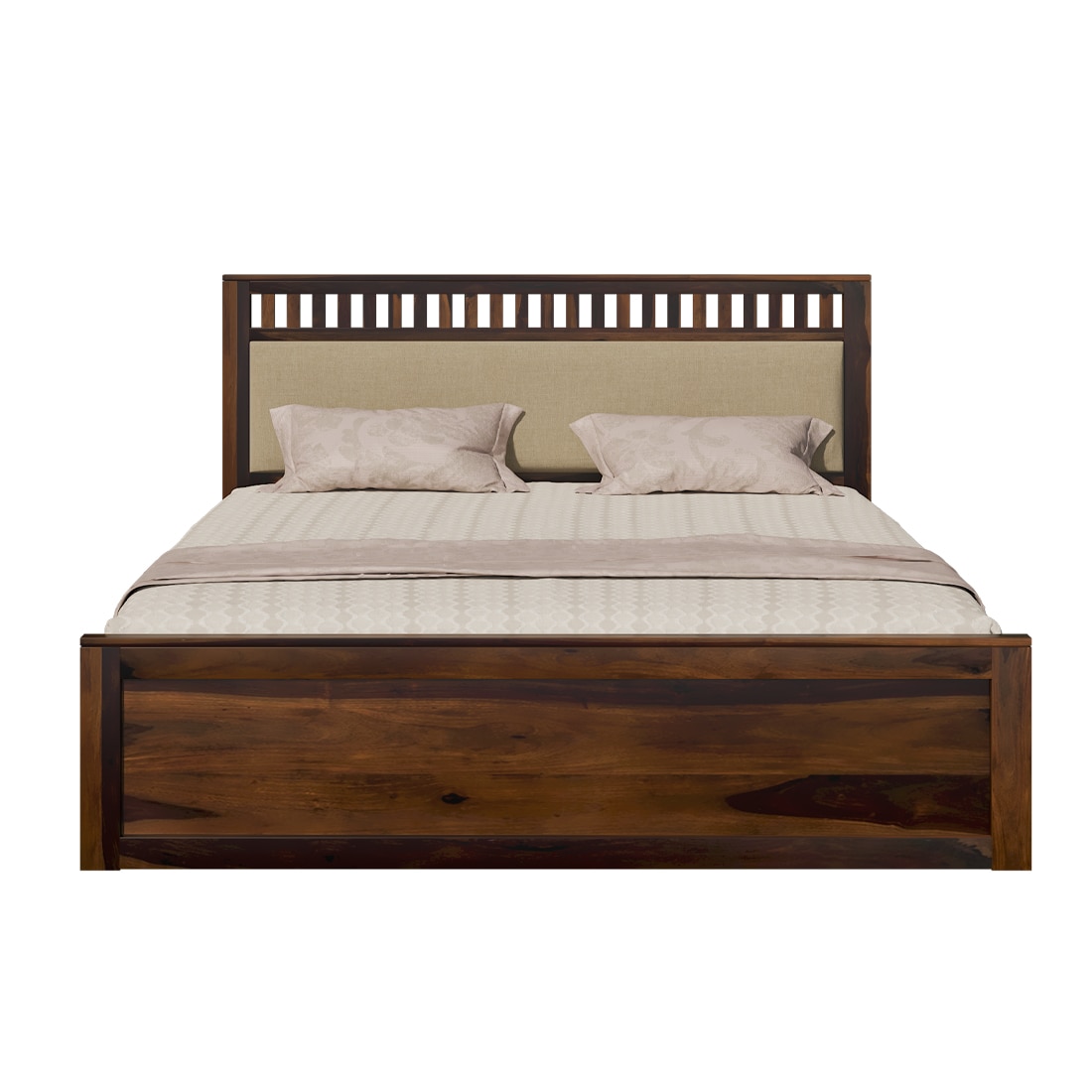 Vrinda Solid Wood King Size Bed In Hydraulic Storage Bed In Provincial Teak Finish