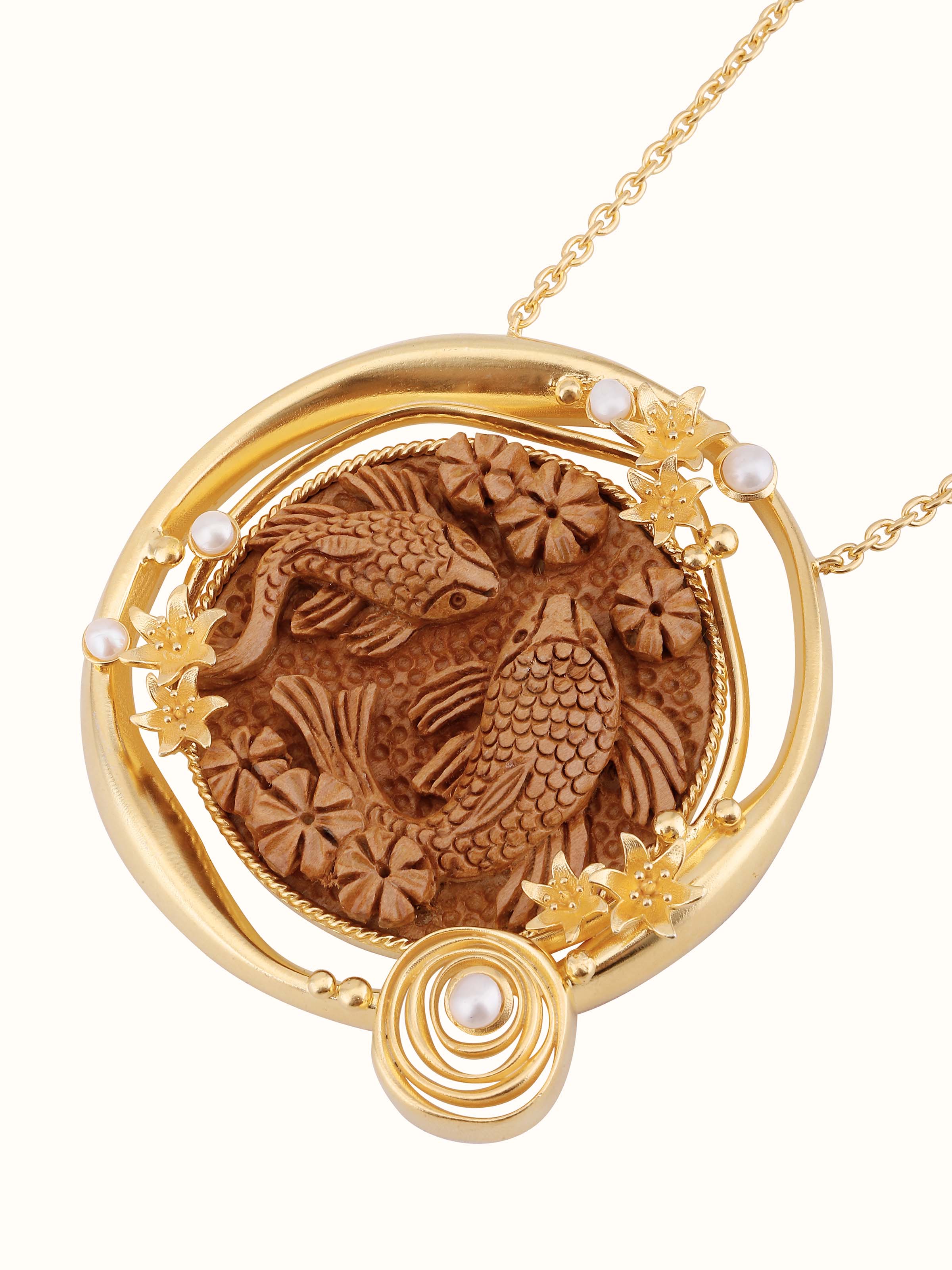 Overhead view of Carved Wood & Silver Collar Necklace