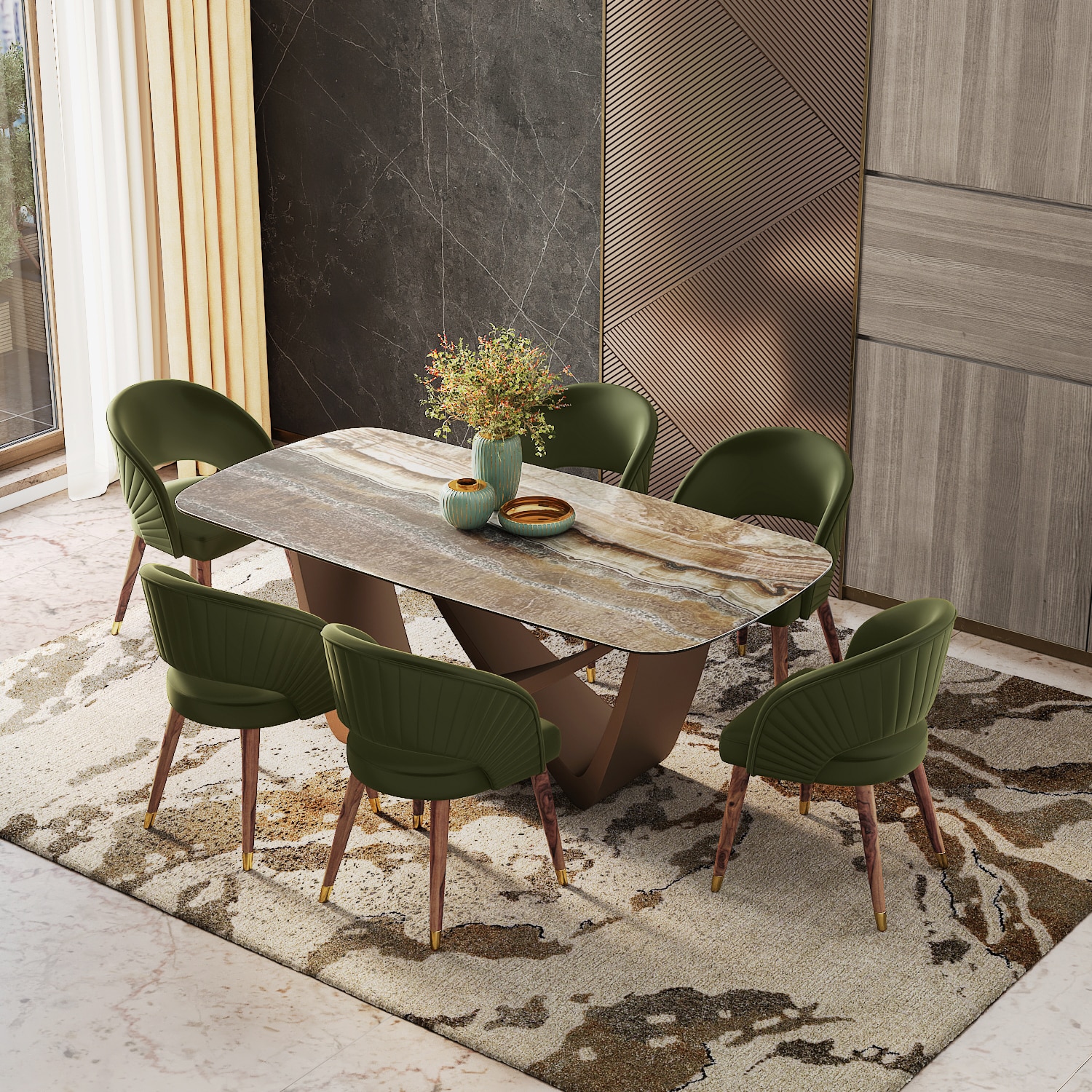Paloma 6 seater Jupiter Spanish Ceramic Dining Table With 6 Celia Chairs