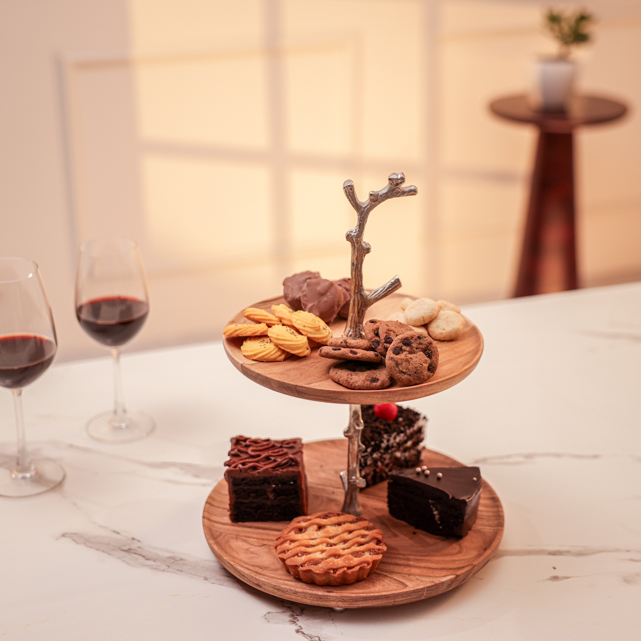 Ireka Home Treat Tree 2 Tier Acacia Wood Dessert Stand - Ireka Homes