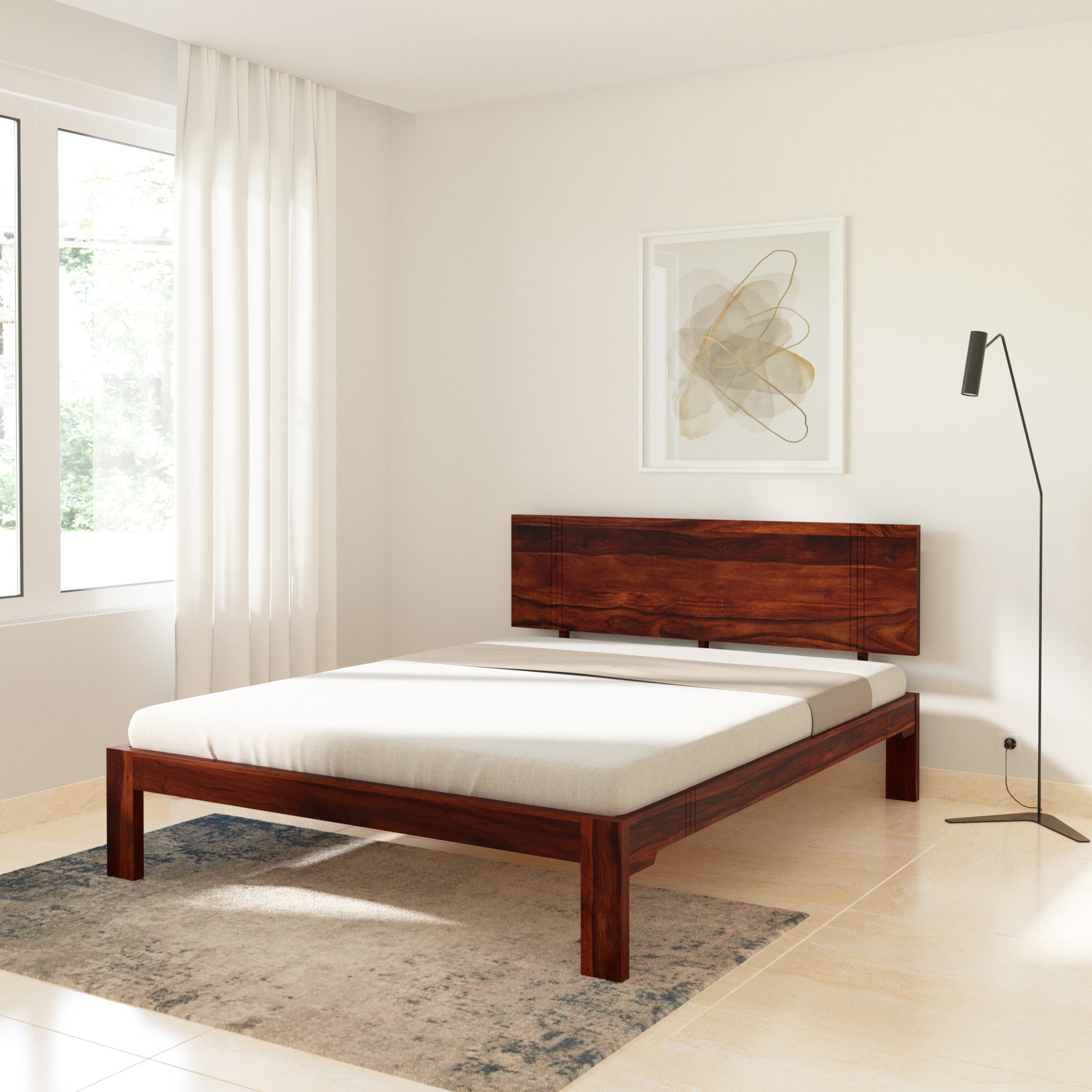 Triplet Solid Wood Queen Size Non Storage Bed In Honey Oak Finish