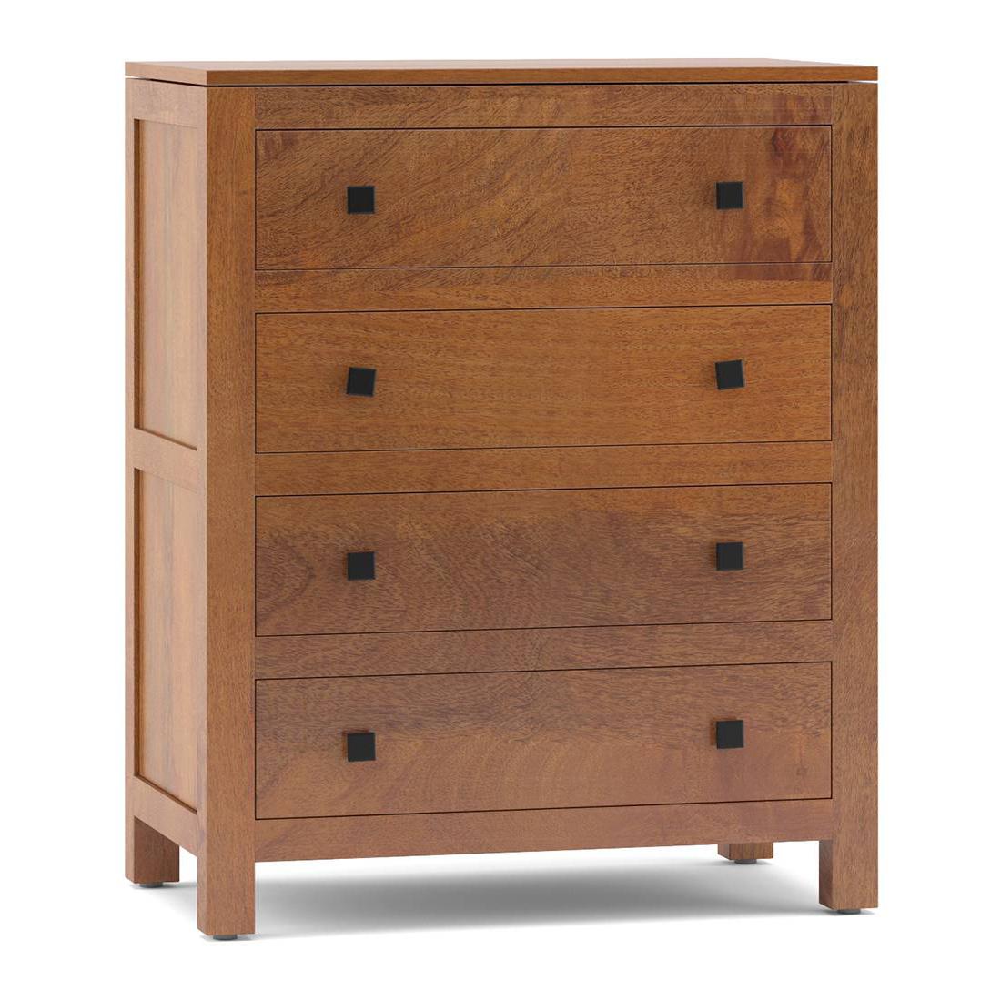 Walter Solid Wood Chest of 4 Drawers in Amber Walnut Finish